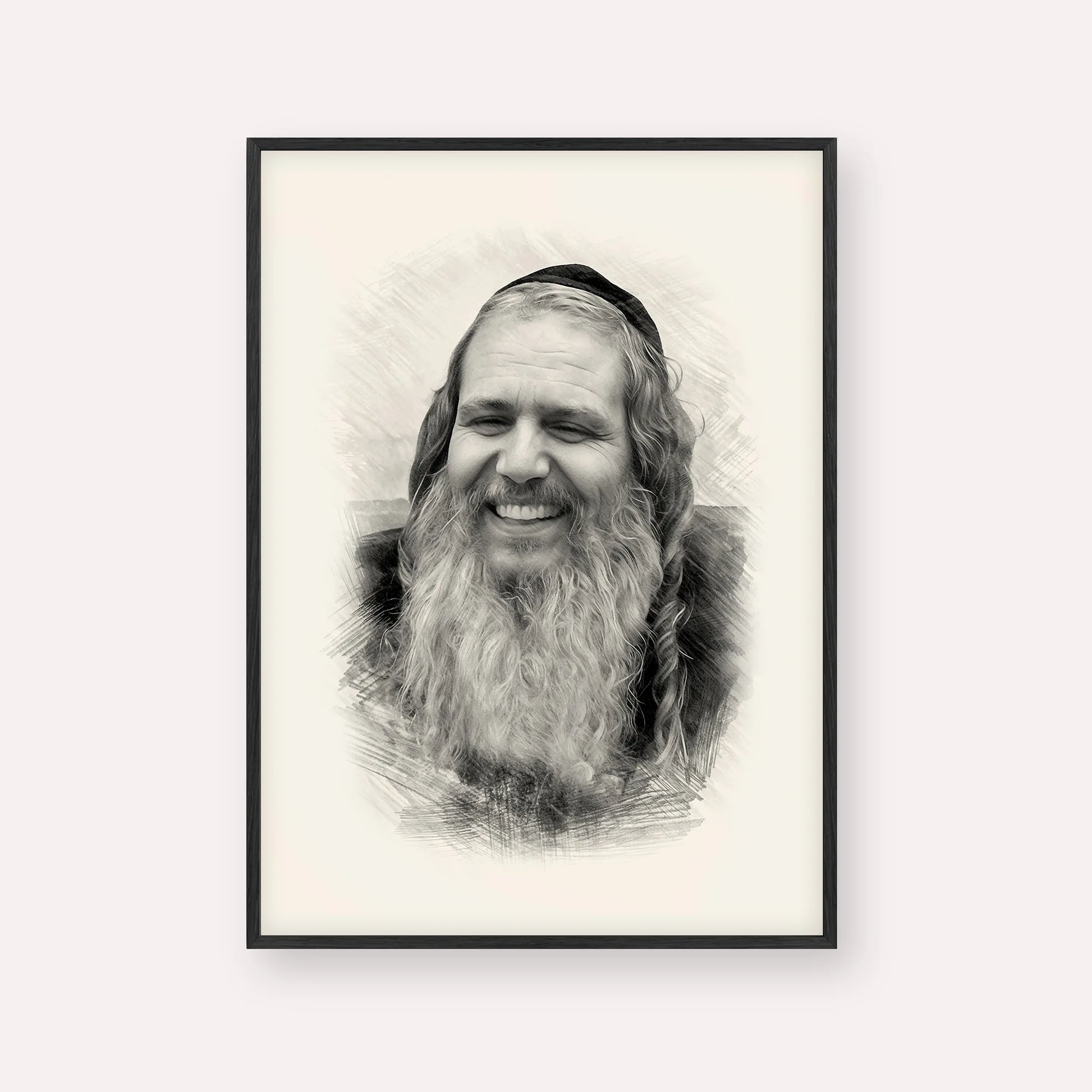 Rabbi Shalom Arush – Black & White – Black Frame Vertical | Jewish Wall Art, Gedolim Pictures