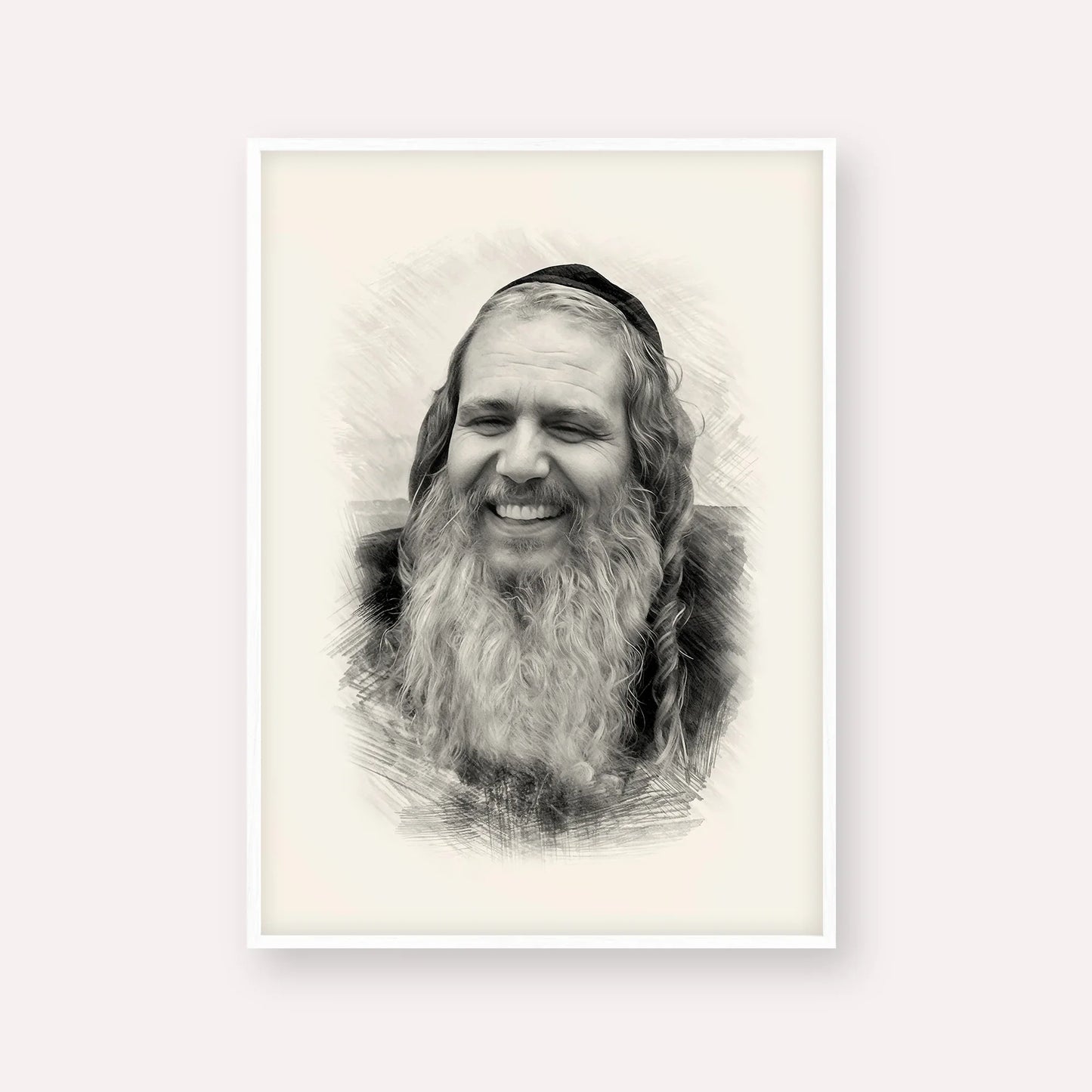 Rabbi Shalom Arush – Black & White – White Frame Vertical | Jewish Wall Art, Gedolim Pictures