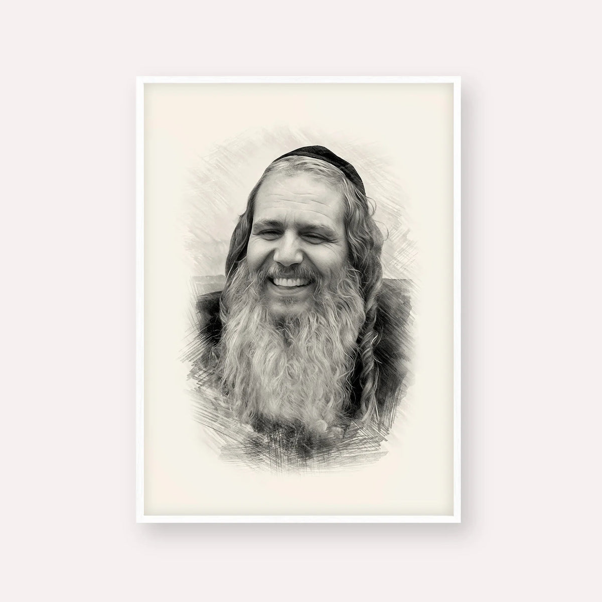 Rabbi Shalom Arush – Black & White – White Frame Vertical | Jewish Wall Art, Gedolim Pictures