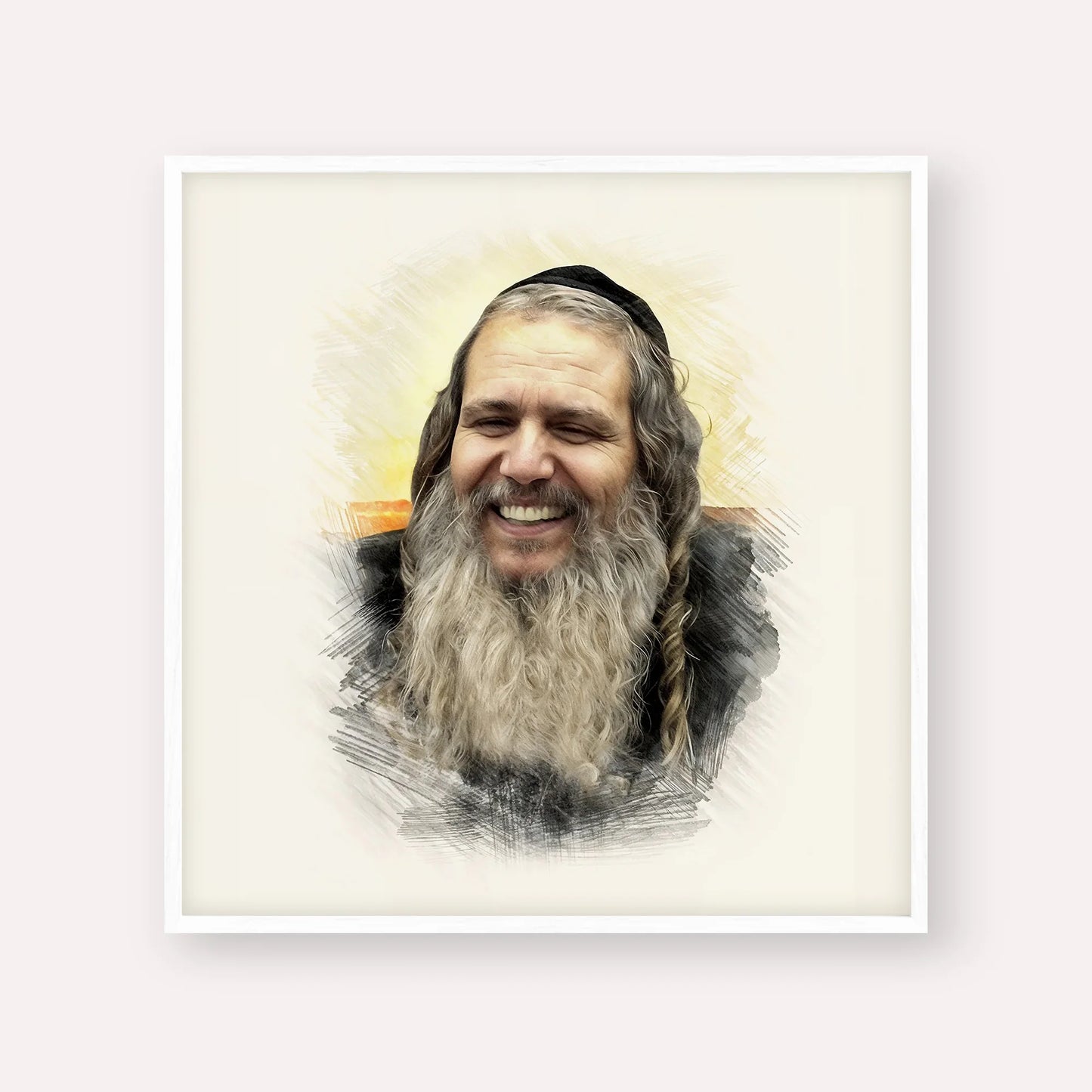 Rabbi Shalom Arush – White Frame Square | Jewish Wall Art, Gedolim Pictures