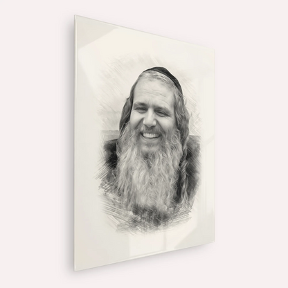 Rabbi Shalom Arush – Black & White – Acrylic Glass Vertical | Jewish Wall Art, Gedolim Pictures