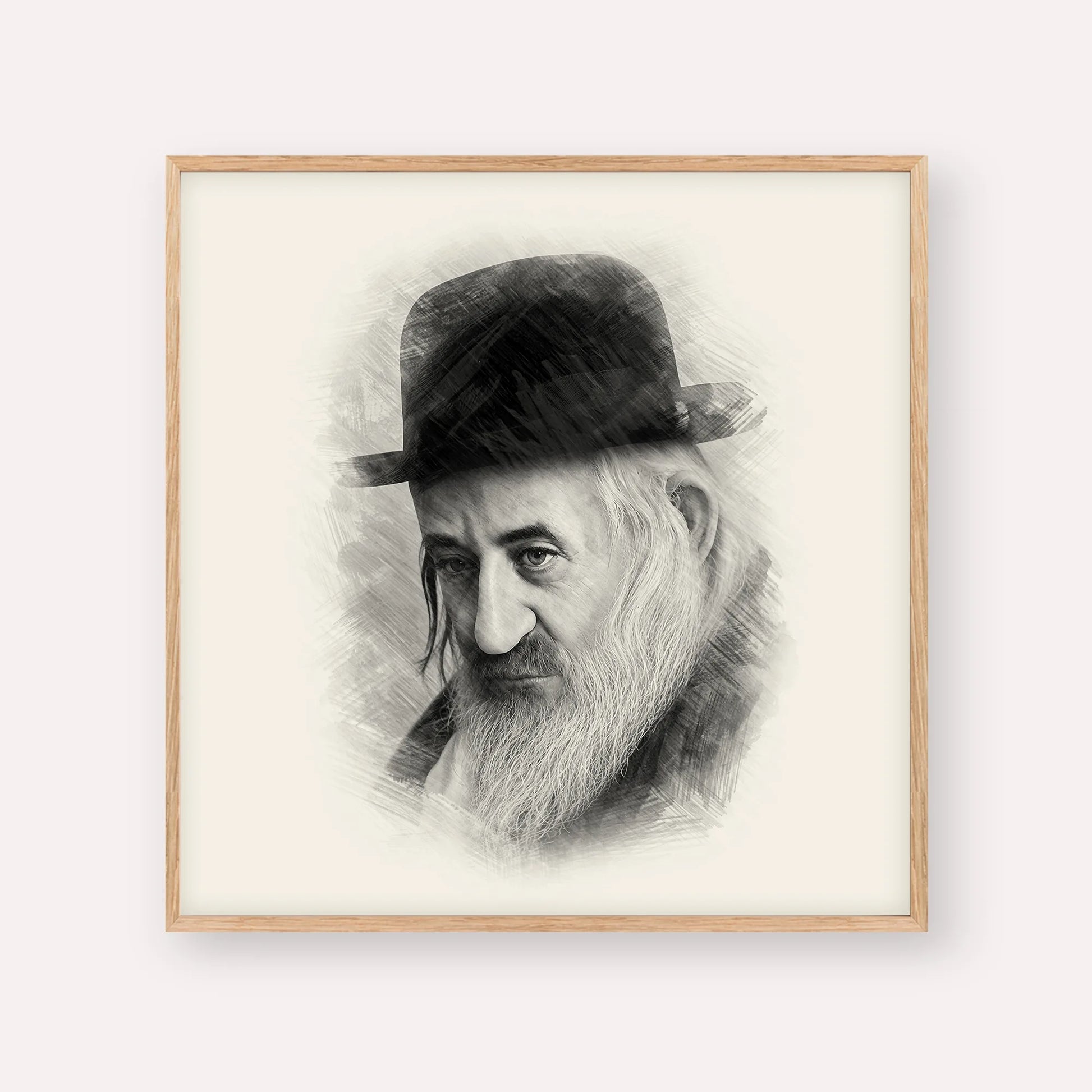 Rabbi Shaya'la of Kerestir – Black & White – Wood Frame Square | Jewish Wall Art, Gedolim Pictures