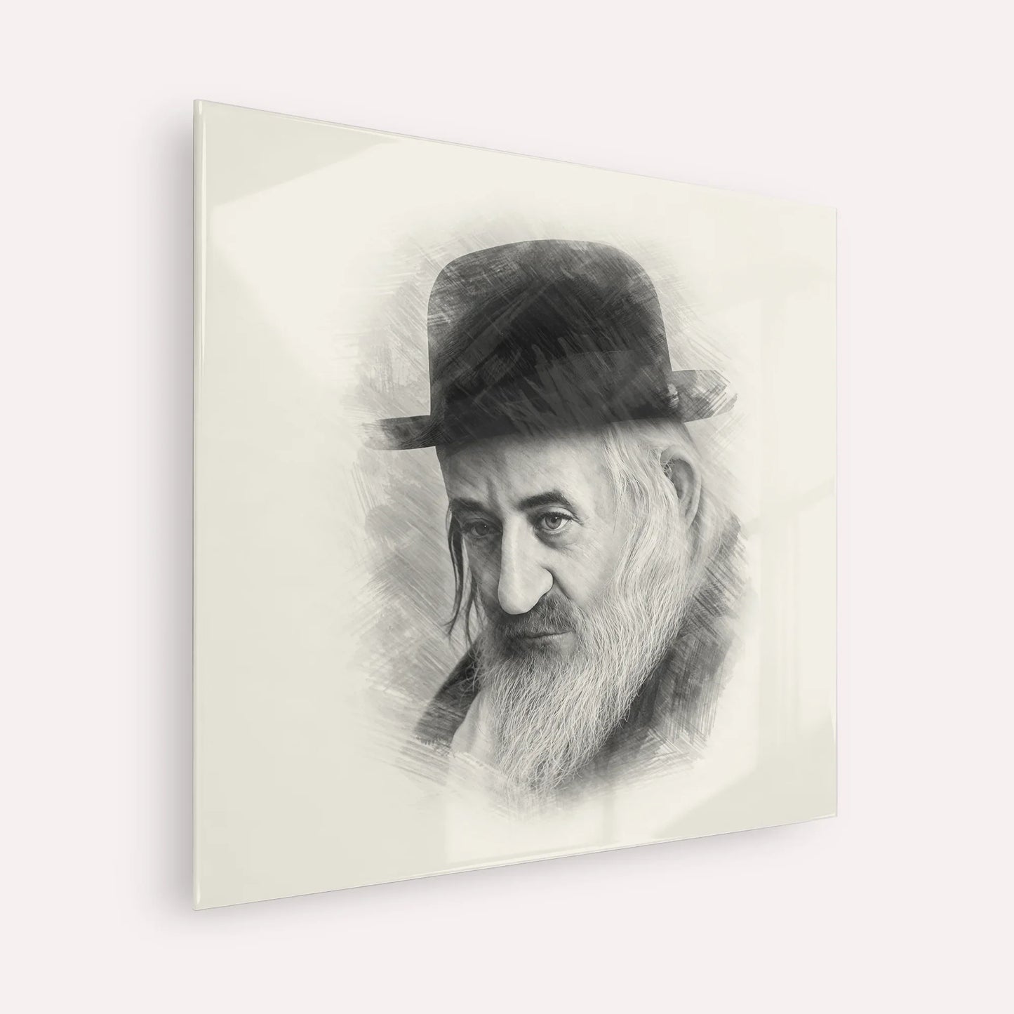 Rabbi Shaya'la of Kerestir – Black & White – Acrylic Glass Square | Jewish Wall Art, Gedolim Pictures