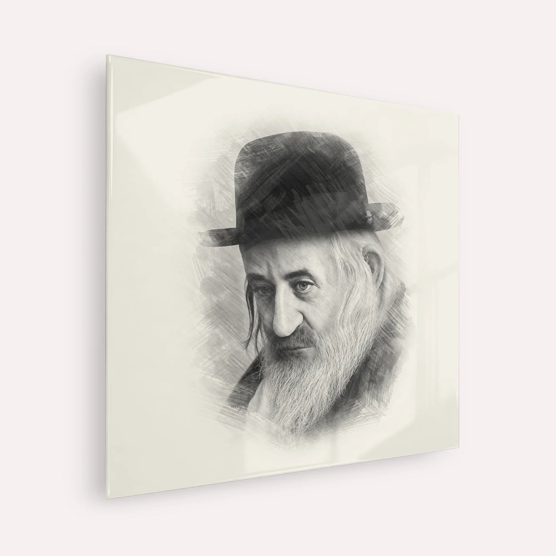 Rabbi Shaya'la of Kerestir – Black & White – Acrylic Glass Square | Jewish Wall Art, Gedolim Pictures