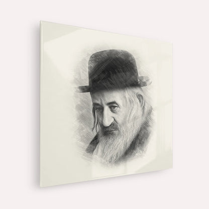 Rabbi Shaya'la of Kerestir – Black & White – Acrylic Glass Square | Jewish Wall Art, Gedolim Pictures