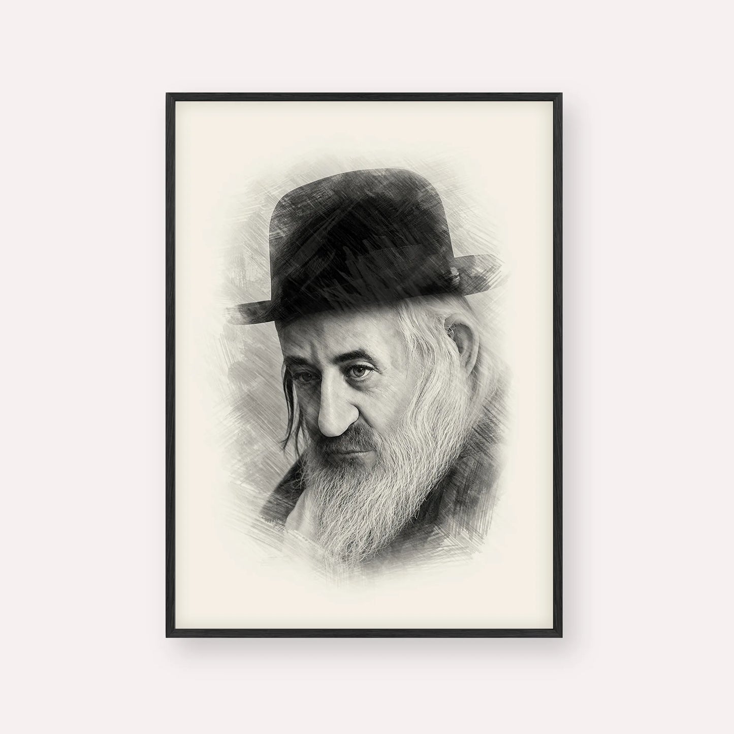 Rabbi Shaya'la of Kerestir – Black & White – Black Frame Vertical | Jewish Wall Art, Gedolim Pictures