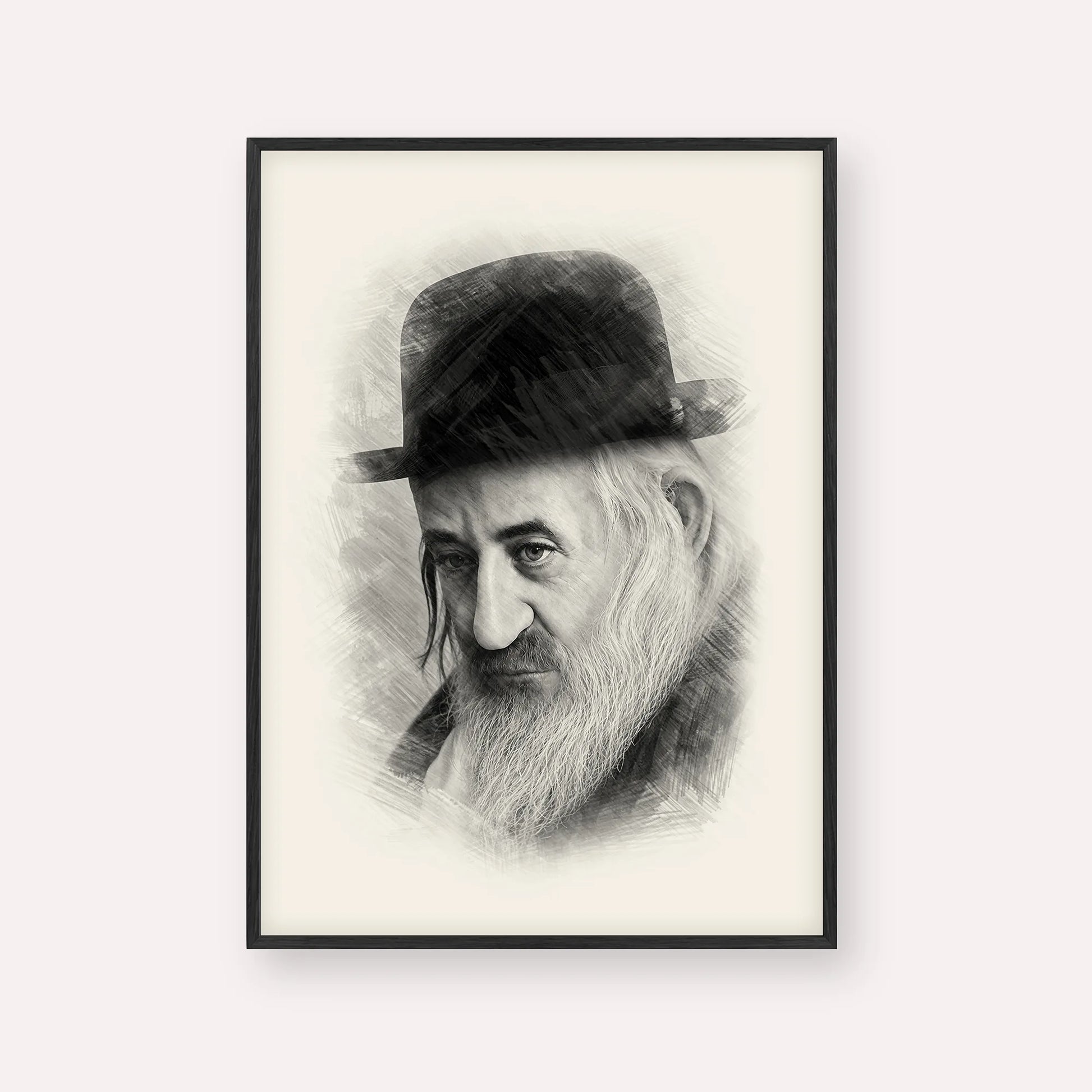 Rabbi Shaya'la of Kerestir – Black & White – Black Frame Vertical | Jewish Wall Art, Gedolim Pictures
