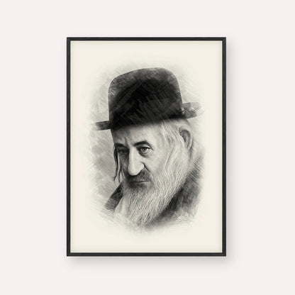 Rabbi Shaya'la of Kerestir – Black & White – Black Frame Vertical | Jewish Wall Art, Gedolim Pictures