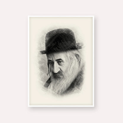 Rabbi Shaya'la of Kerestir – Black & White – White Frame Vertical | Jewish Wall Art, Gedolim Pictures