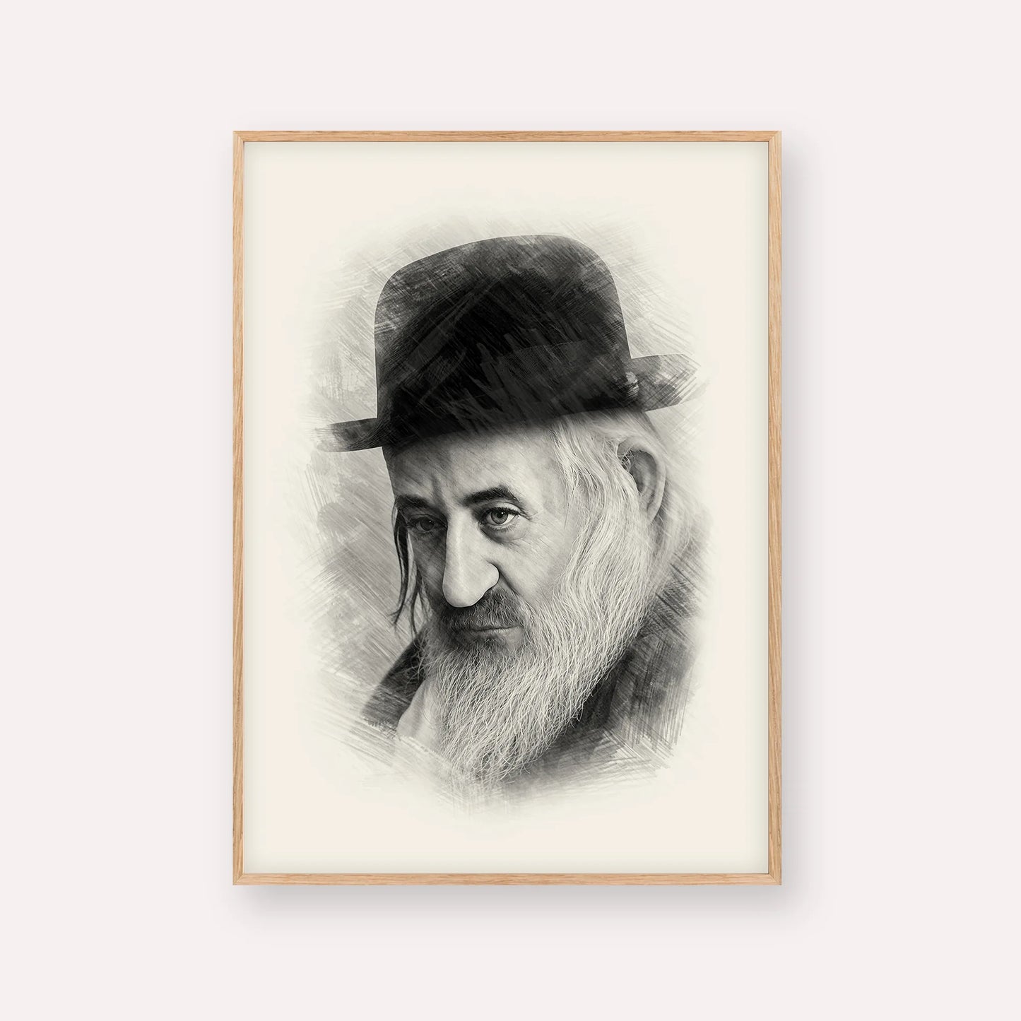 Rabbi Shaya'la of Kerestir – Black & White – Wood Frame Vertical | Jewish Wall Art, Gedolim Pictures