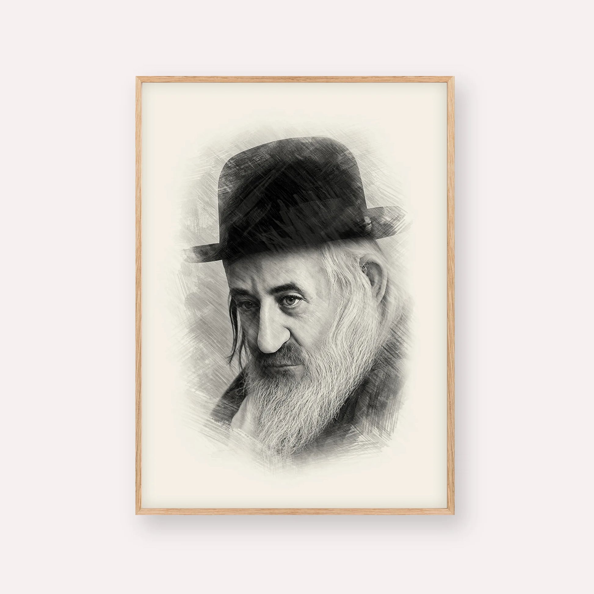 Rabbi Shaya'la of Kerestir – Black & White – Wood Frame Vertical | Jewish Wall Art, Gedolim Pictures