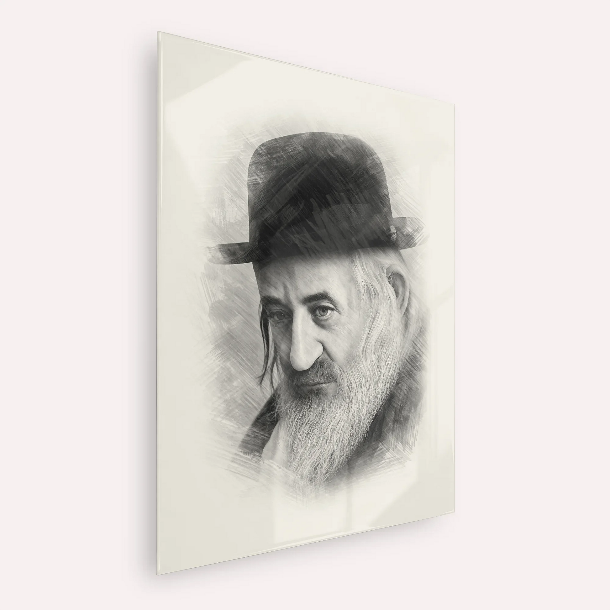 Rabbi Shaya'la of Kerestir – Black & White – Acrylic Glass Vertical | Jewish Wall Art, Gedolim Pictures