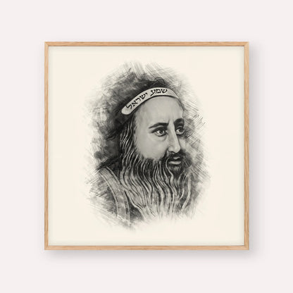 Rabbi Shimon Bar Yochai – Black & White – Wood Frame Square | Jewish Wall Art, Gedolim Pictures