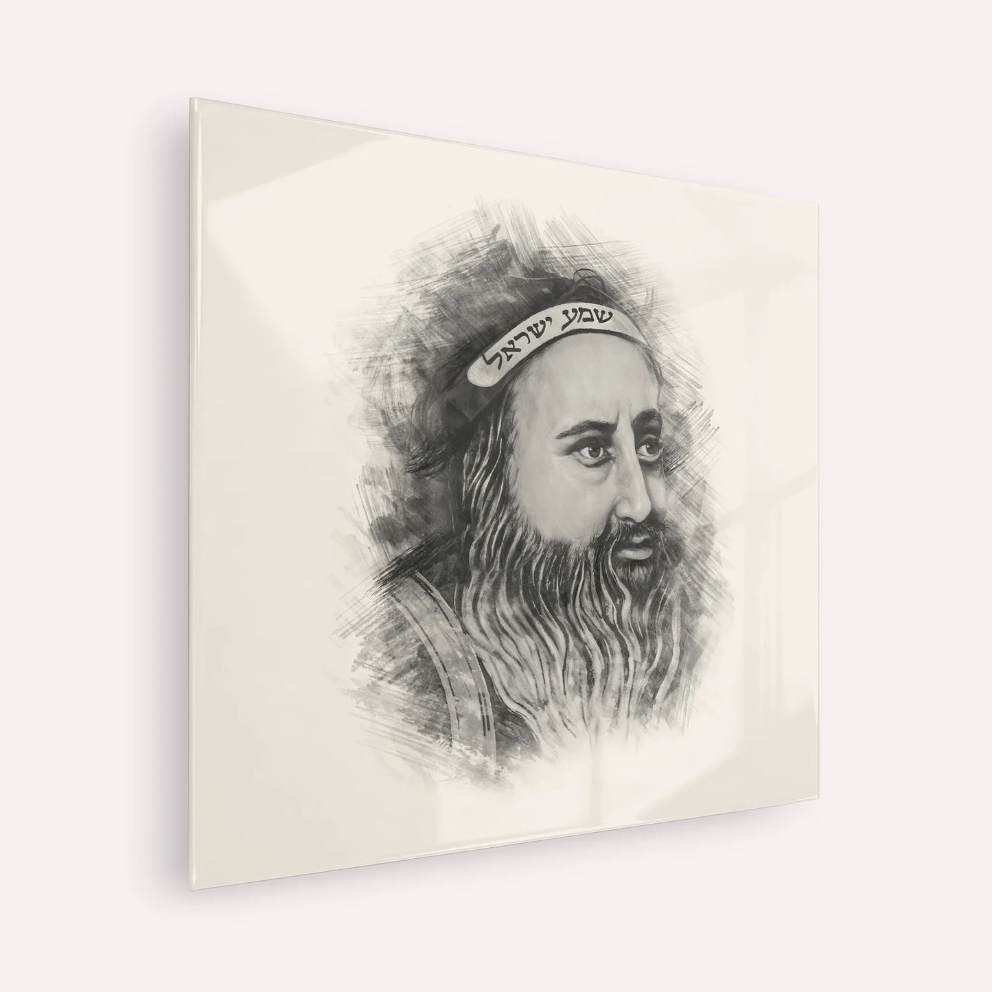 Rabbi Shimon Bar Yochai – Black & White – Acrylic Glass Square | Jewish Wall Art, Gedolim Pictures