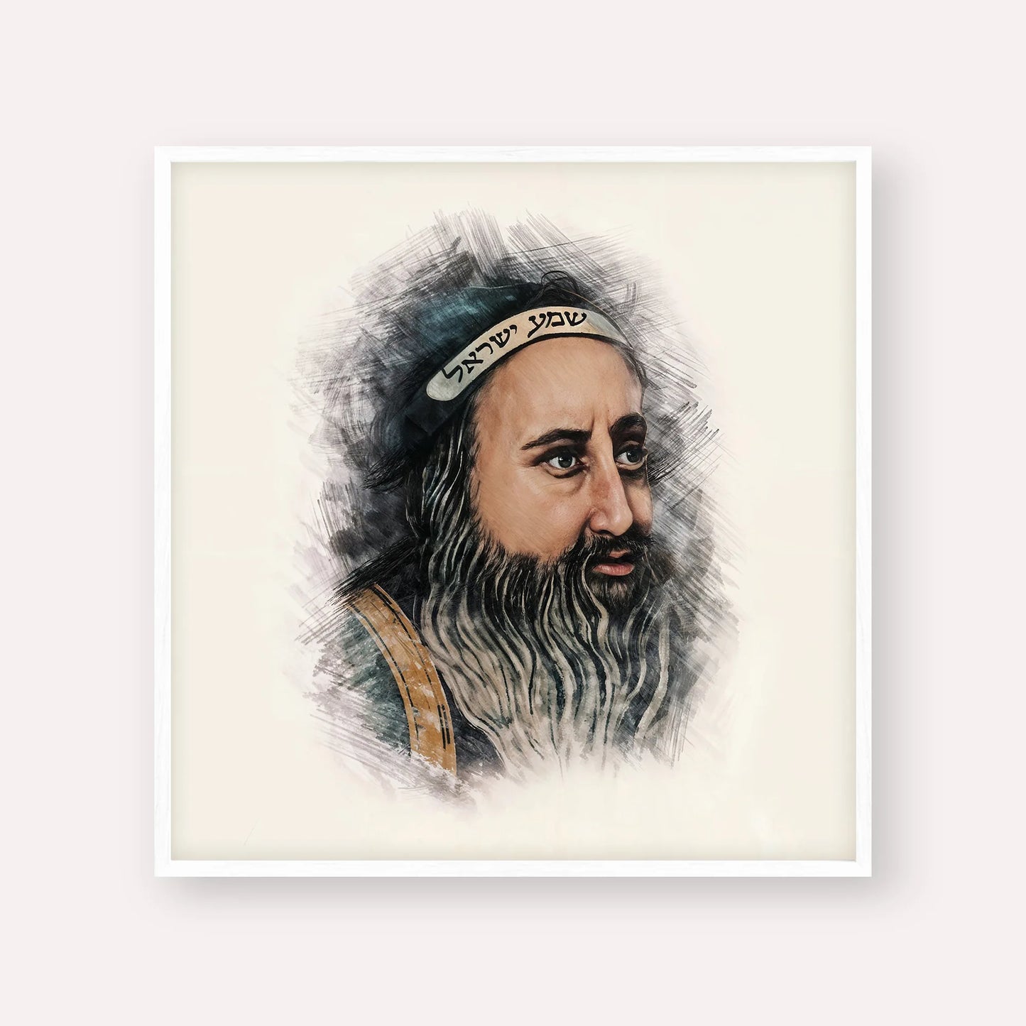 Rabbi Shimon Bar Yochai – White Frame Square | Jewish Wall Art, Gedolim Pictures