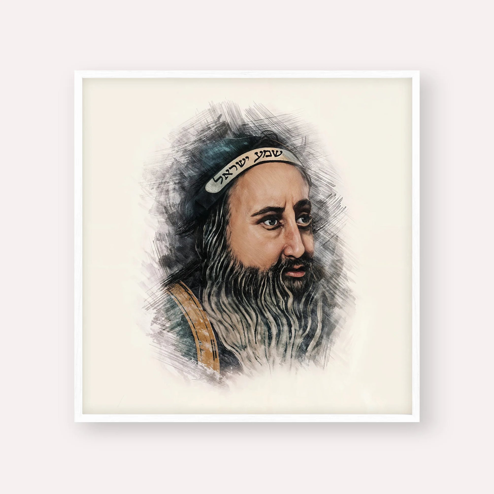 Rabbi Shimon Bar Yochai – White Frame Square | Jewish Wall Art, Gedolim Pictures