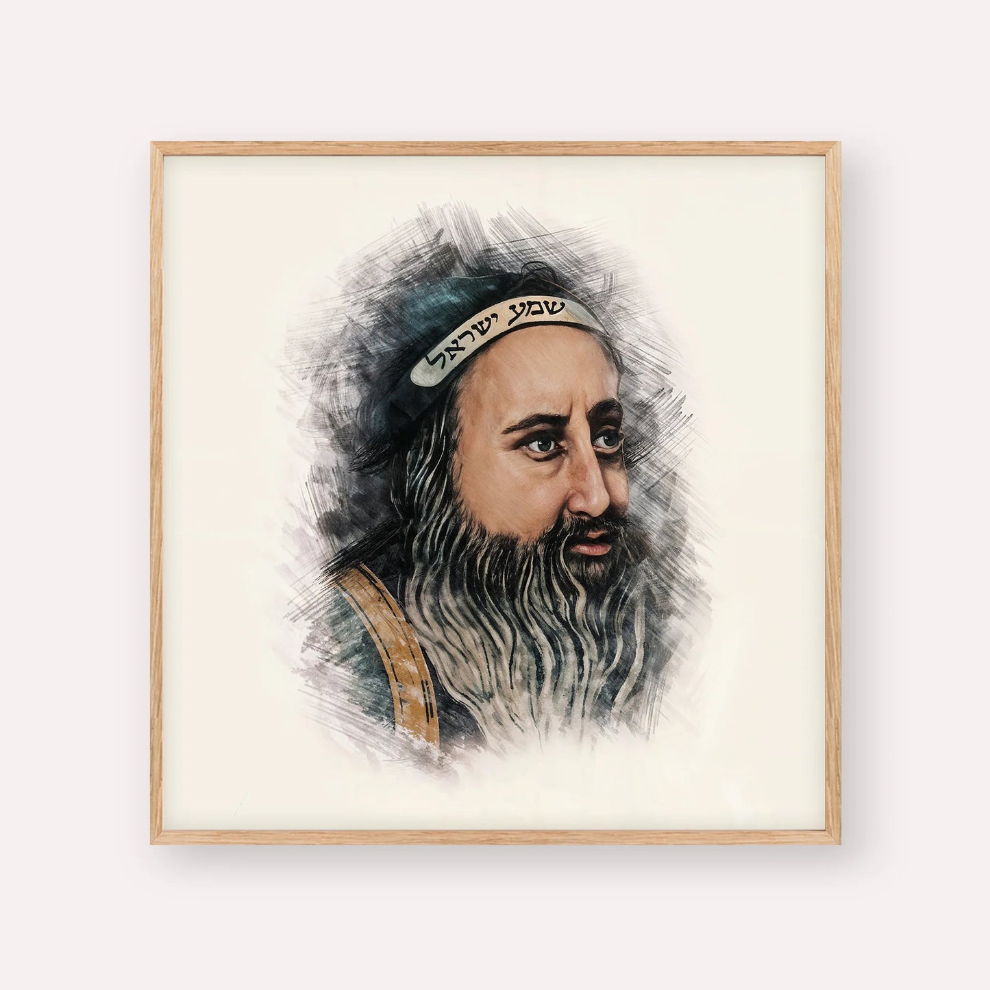 Rabbi Shimon Bar Yochai – Wood Frame Square | Jewish Wall Art, Gedolim Pictures