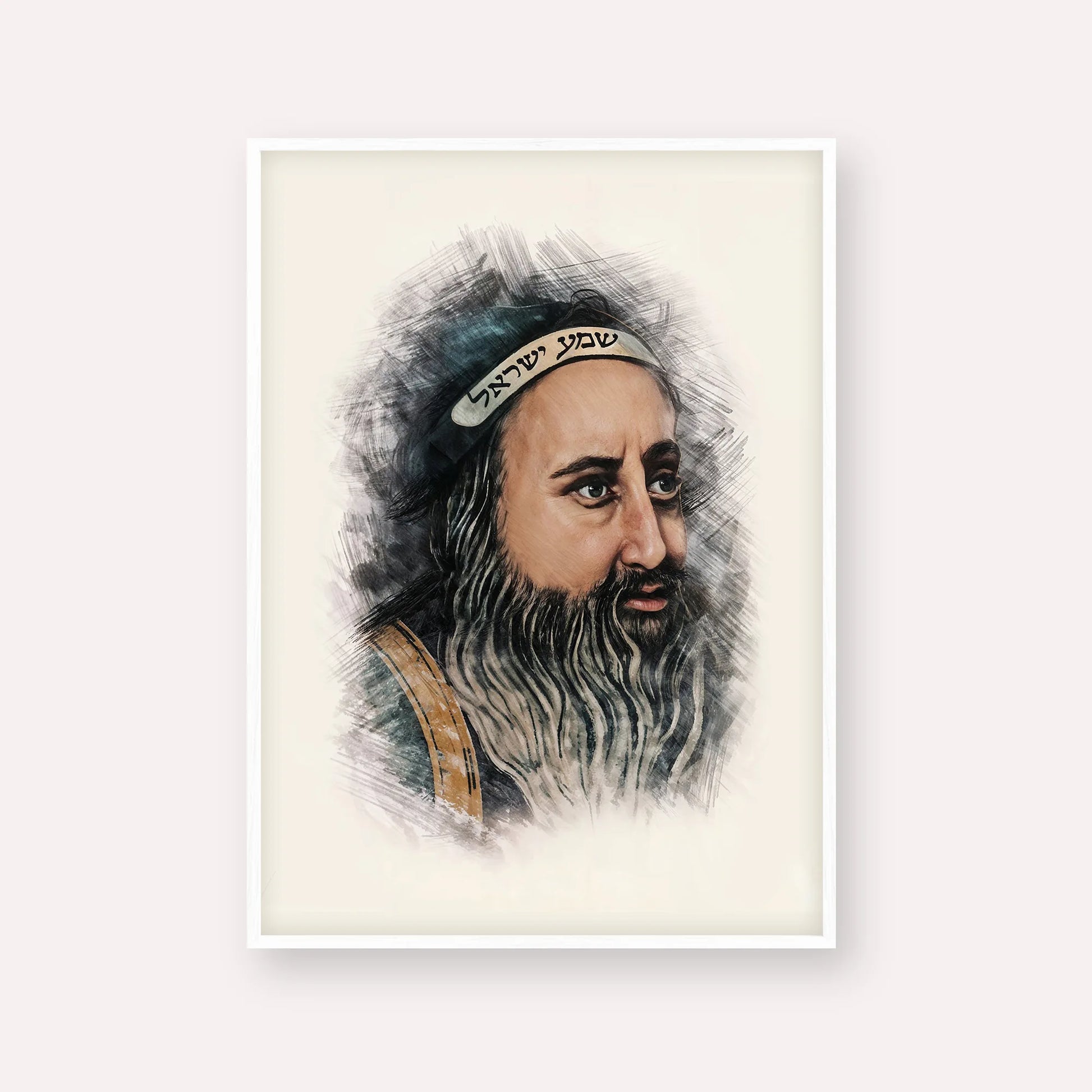 Rabbi Shimon Bar Yochai – White Frame Vertical | Jewish Wall Art, Gedolim Pictures
