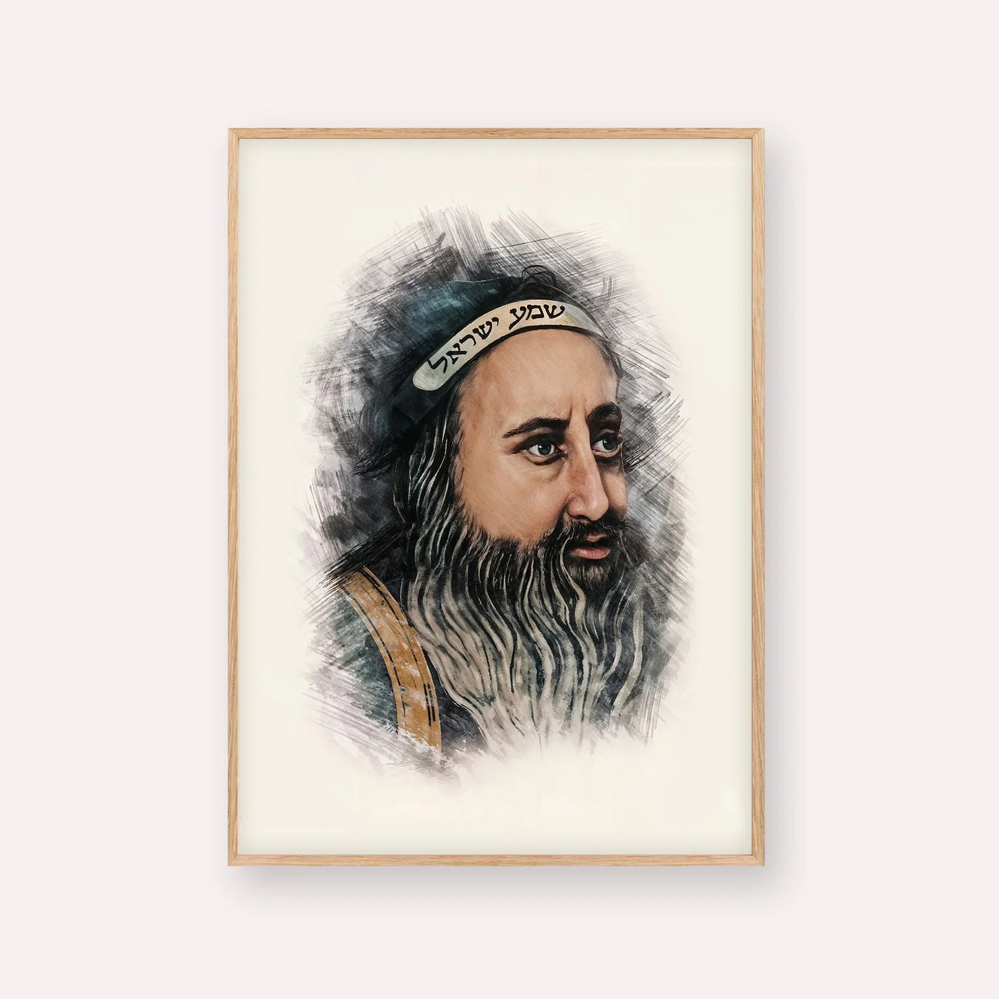 Rabbi Shimon Bar Yochai – Wood Frame Vertical | Jewish Wall Art, Gedolim Pictures