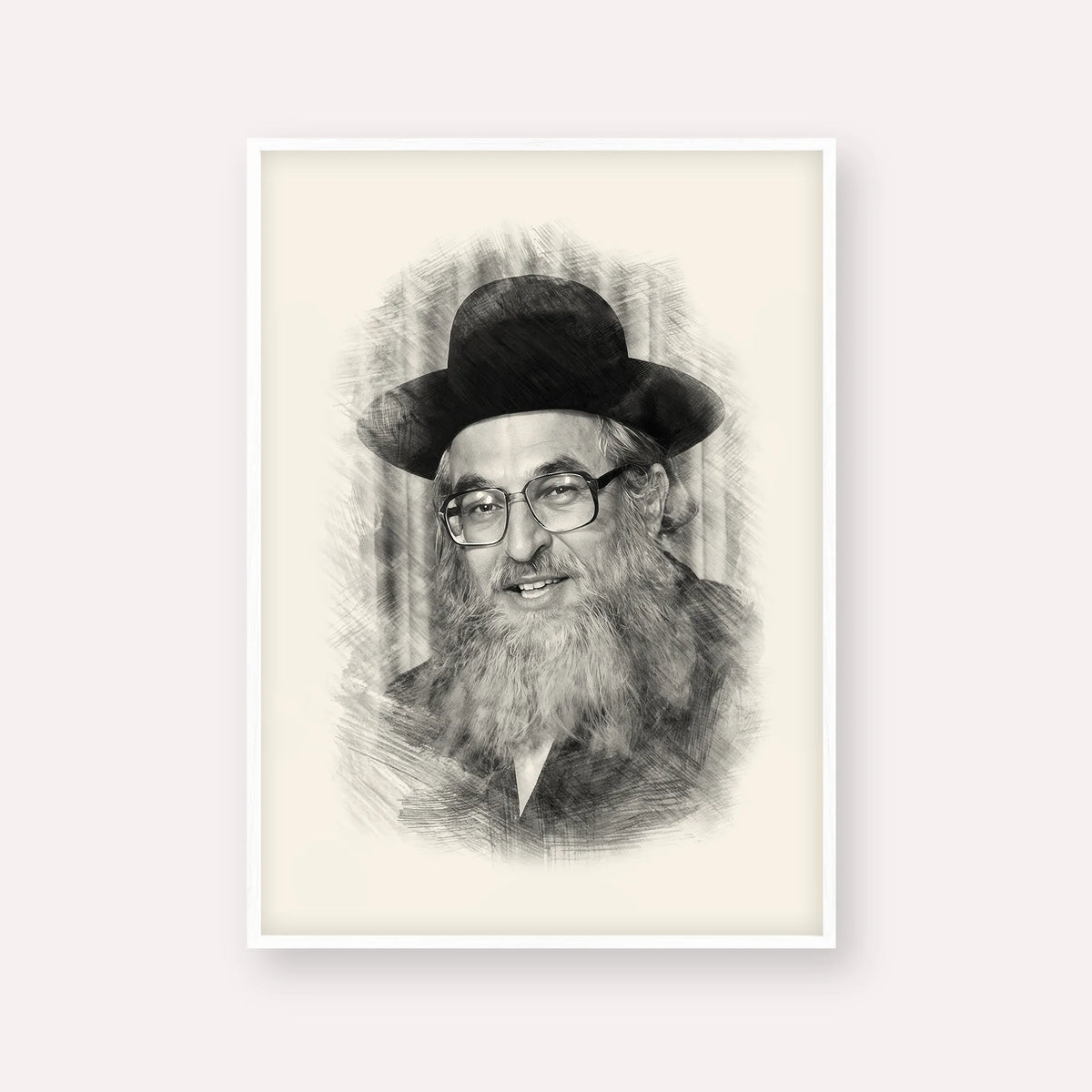 Rabbi Shimshon Dovid Pincus – Black & White – White Frame Vertical | Jewish Wall Art, Gedolim Pictures