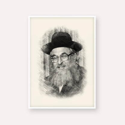 Rabbi Shimshon Dovid Pincus – Black & White – White Frame Vertical | Jewish Wall Art, Gedolim Pictures