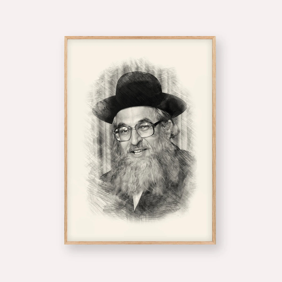 Rabbi Shimshon Dovid Pincus – Black & White – Wood Frame Vertical | Jewish Wall Art, Gedolim Pictures