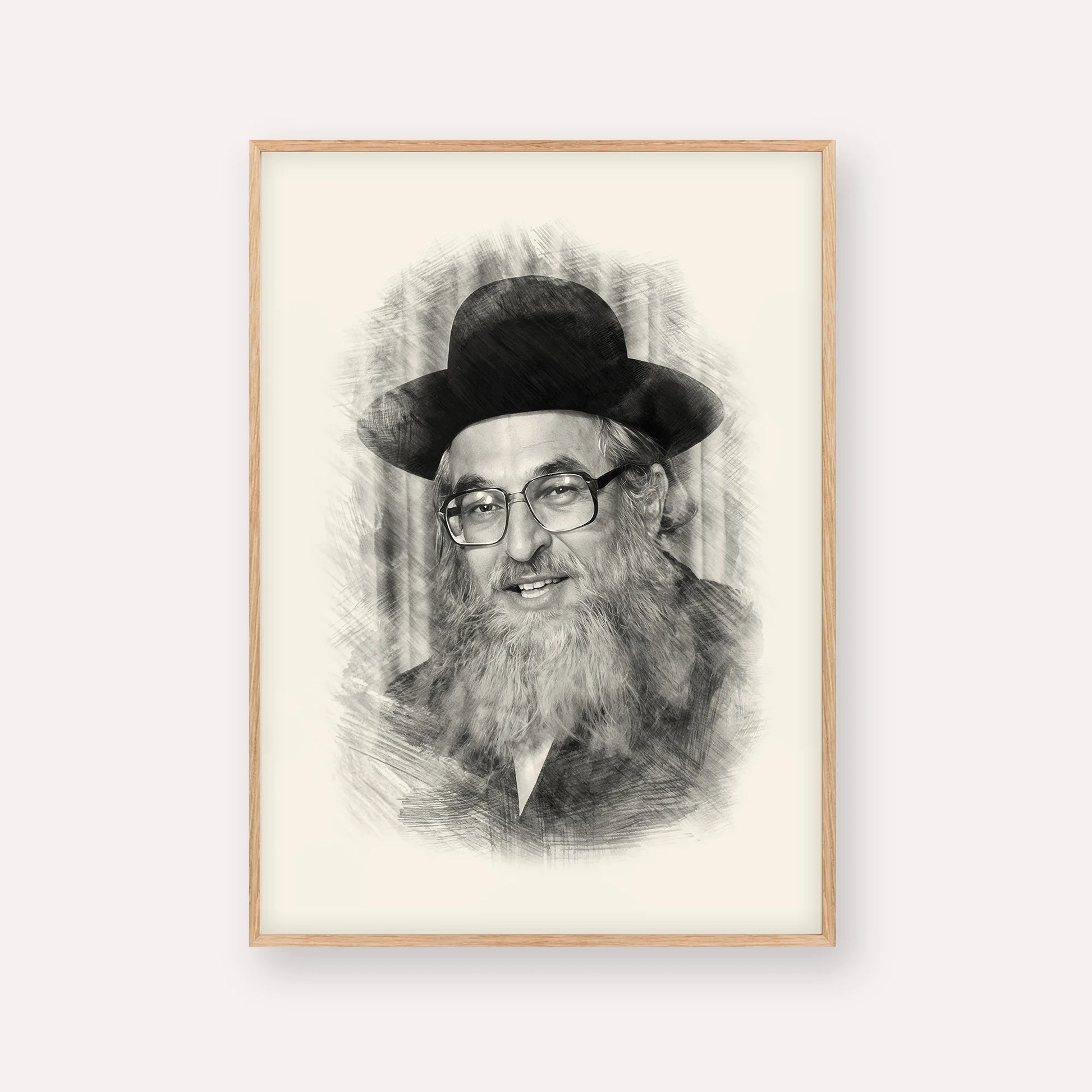 Rabbi Shimshon Dovid Pincus – Black & White – Wood Frame Vertical | Jewish Wall Art, Gedolim Pictures