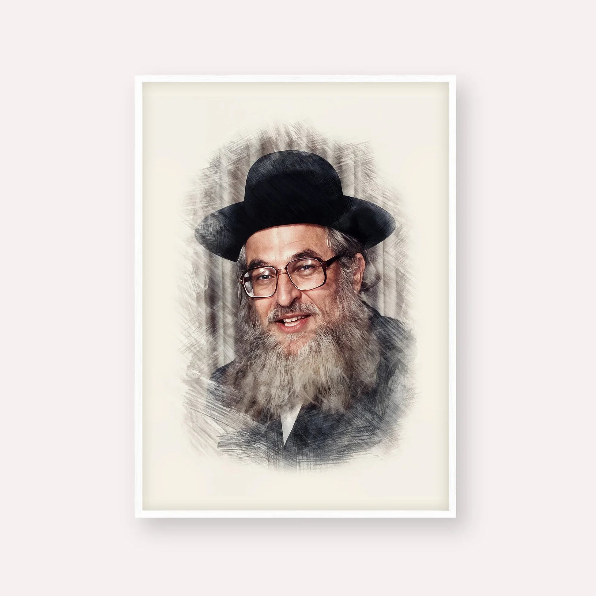 Rabbi Shimshon Dovid Pincus – White Frame Vertical | Jewish Wall Art, Gedolim Pictures