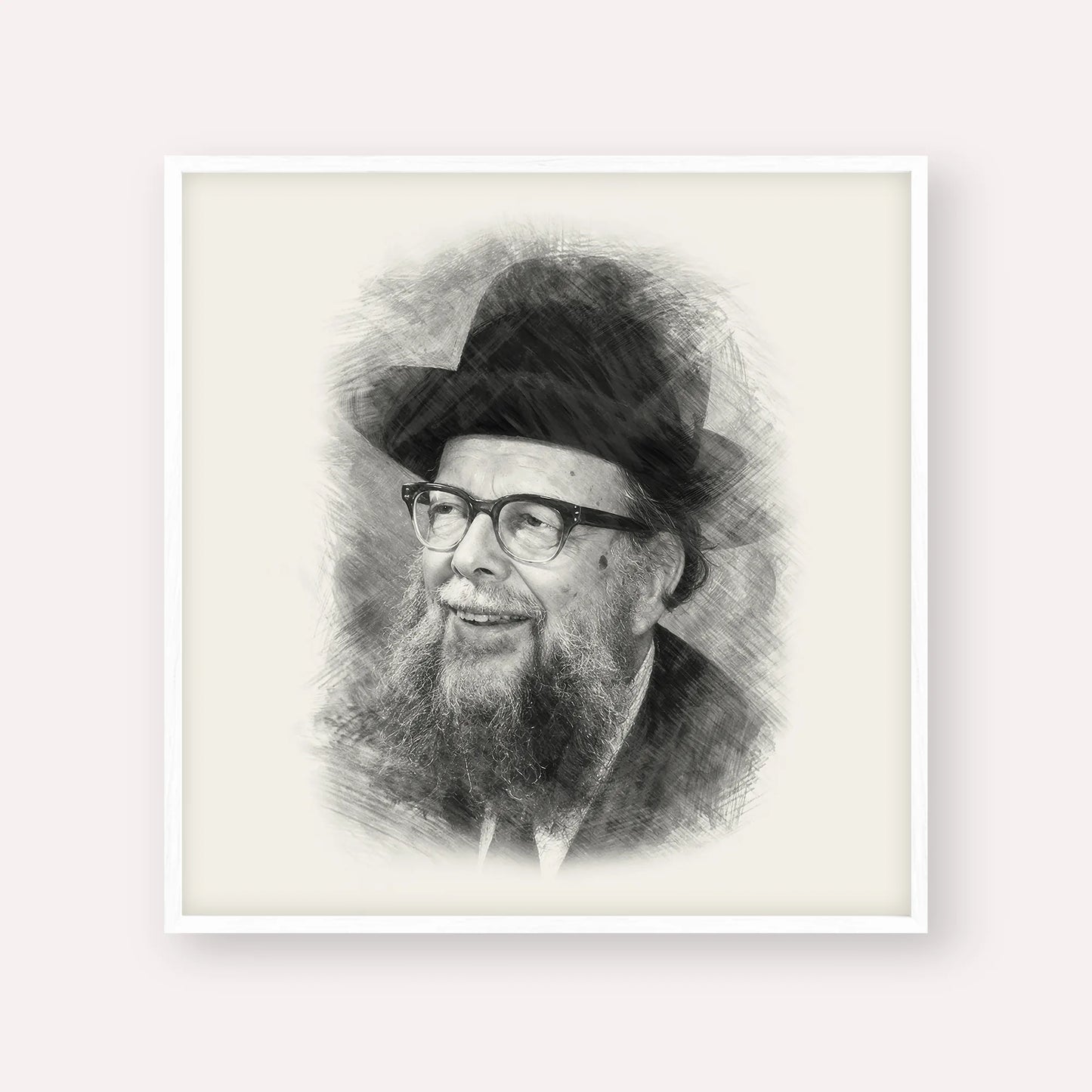Rabbi Shlomo Wolbe – Black & White – White Frame Square | Jewish Wall Art, Gedolim Pictures