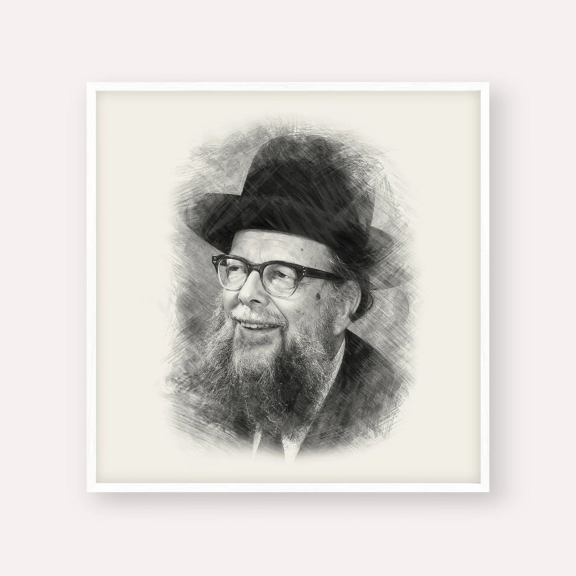 Rabbi Shlomo Wolbe – Black & White – White Frame Square | Jewish Wall Art, Gedolim Pictures