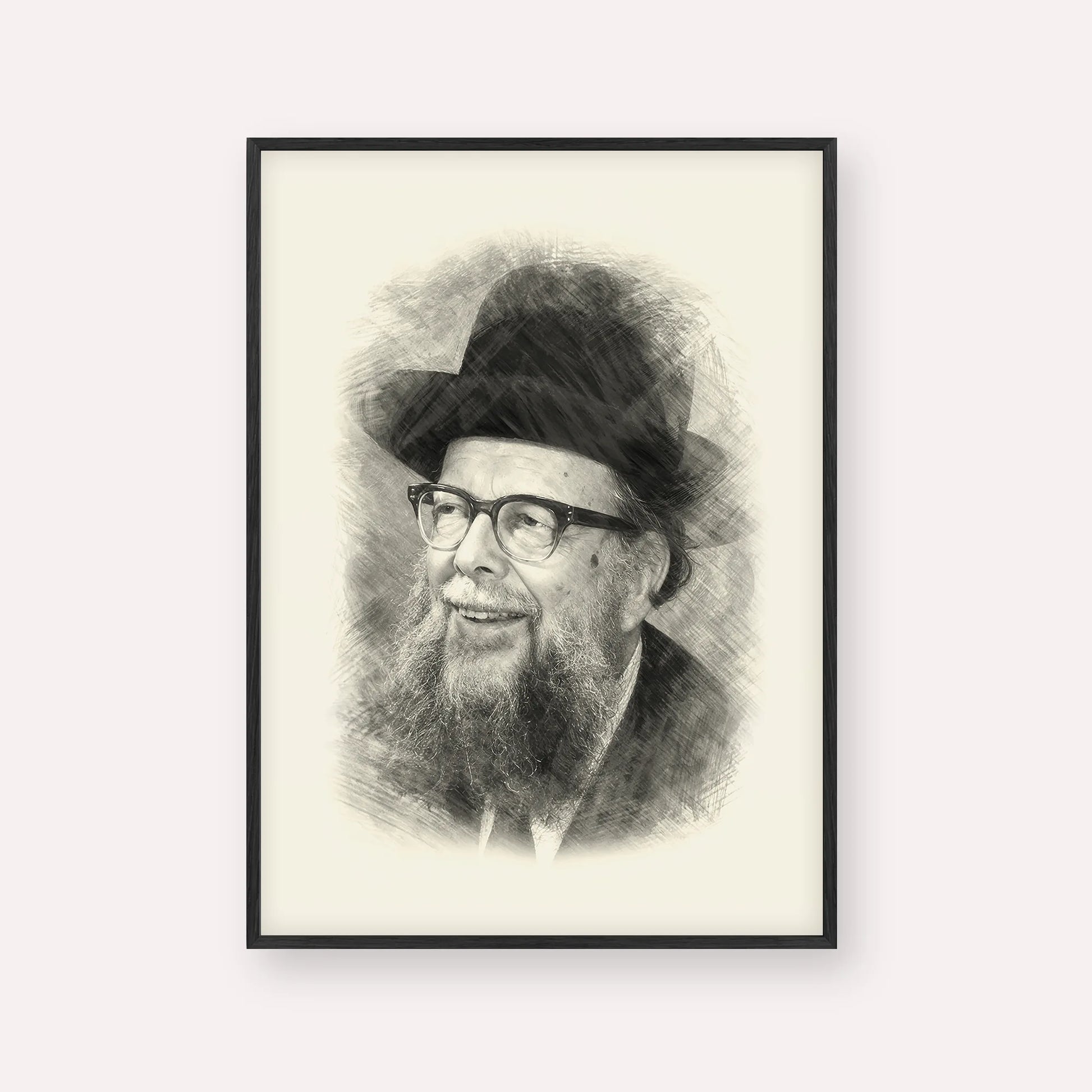 Rabbi Shlomo Wolbe – Black & White – Black Frame Vertical | Jewish Wall Art, Gedolim Pictures