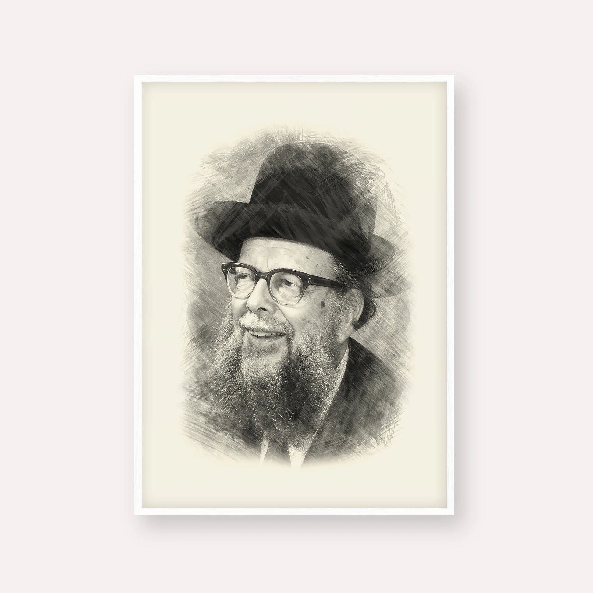 Rabbi Shlomo Wolbe – Black & White – White Frame Vertical | Jewish Wall Art, Gedolim Pictures