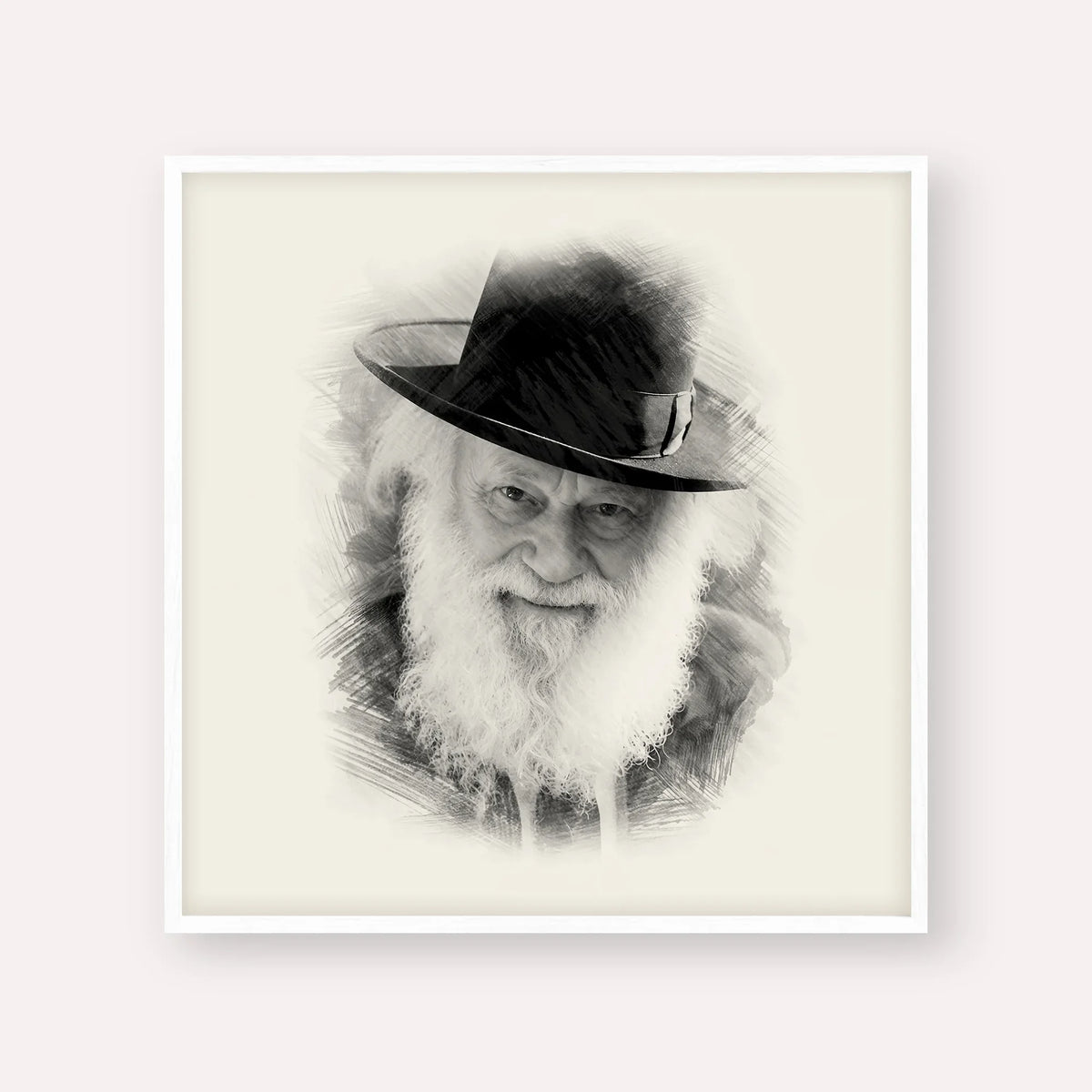 Rabbi Shmuel Berenbaum – Black & White – White Frame Square | Jewish Wall Art, Gedolim Pictures
