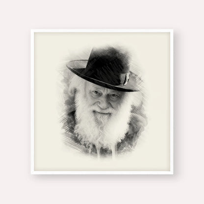 Rabbi Shmuel Berenbaum – Black & White – White Frame Square | Jewish Wall Art, Gedolim Pictures