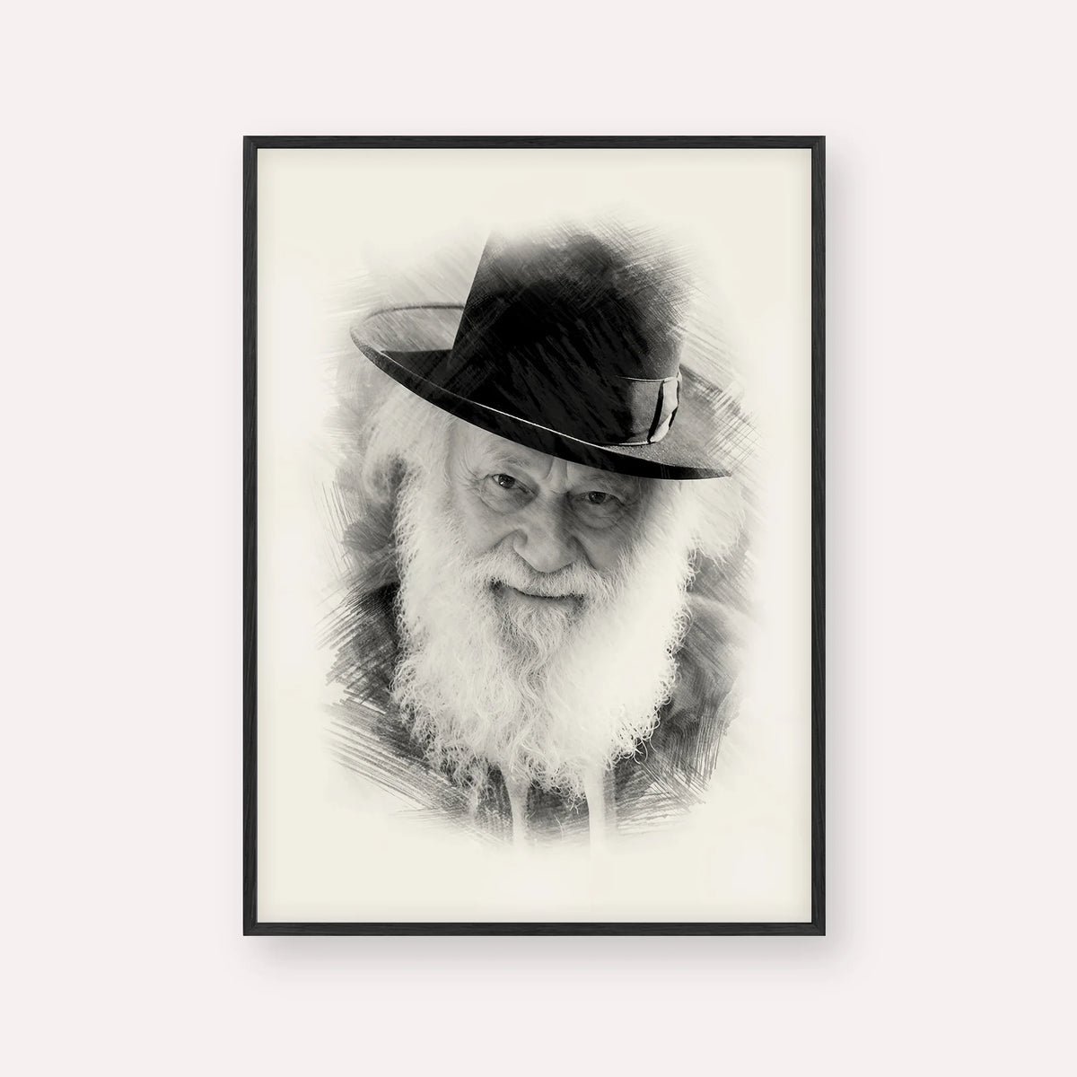 Rabbi Shmuel Berenbaum – Black & White – Black Frame Vertical | Jewish Wall Art, Gedolim Pictures