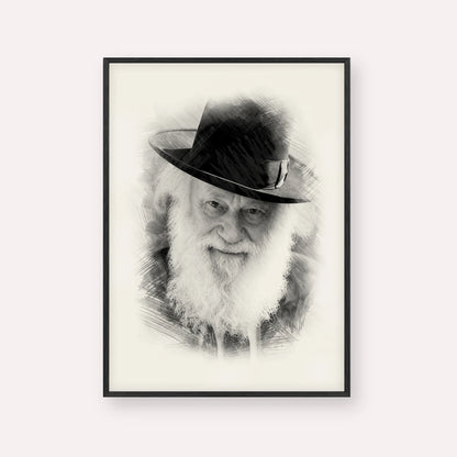 Rabbi Shmuel Berenbaum – Black & White – Black Frame Vertical | Jewish Wall Art, Gedolim Pictures