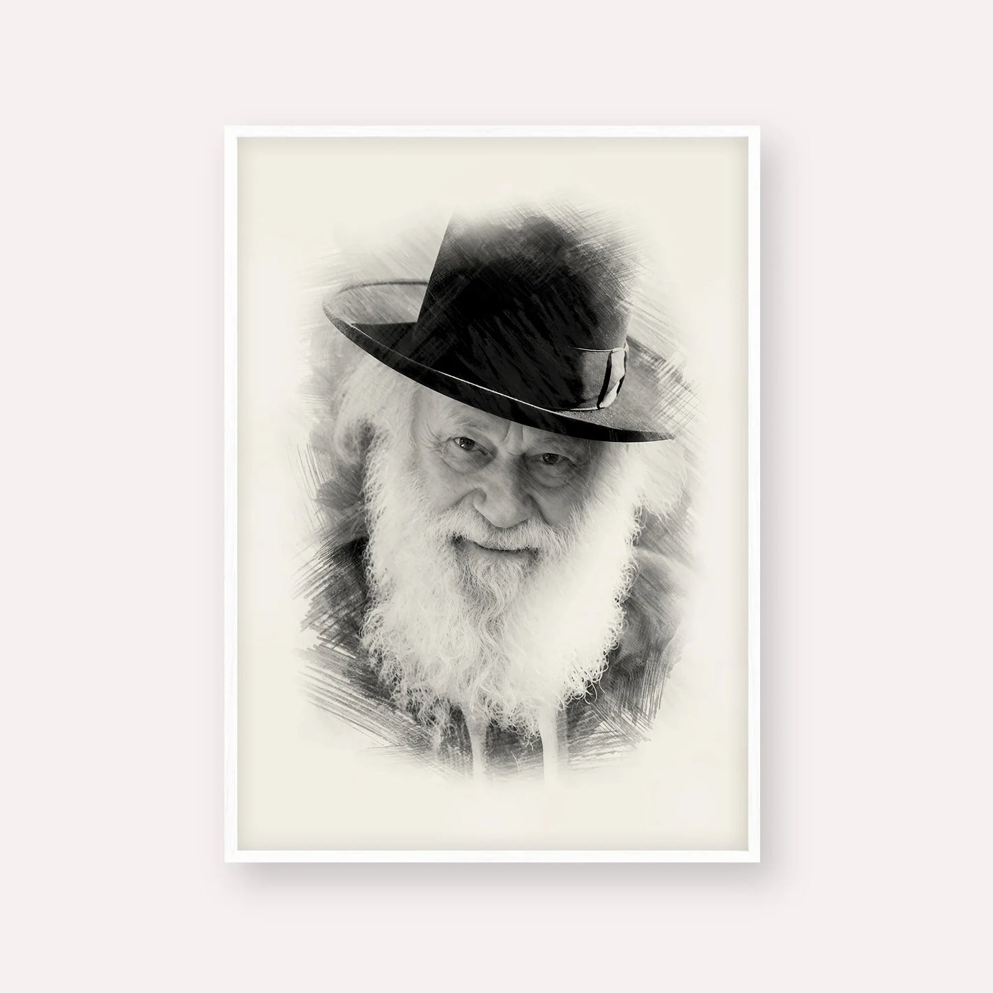 Rabbi Shmuel Berenbaum – Black & White – White Frame Vertical | Jewish Wall Art, Gedolim Pictures