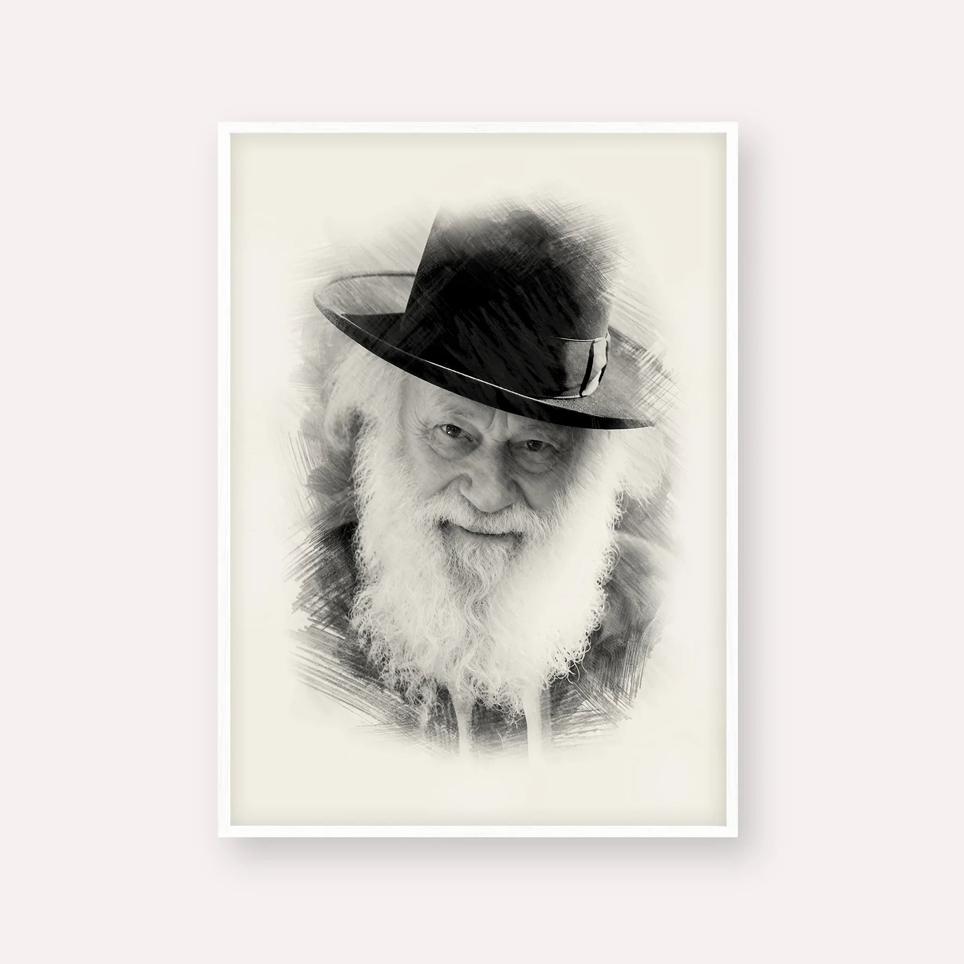 Rabbi Shmuel Berenbaum – Black & White – White Frame Vertical | Jewish Wall Art, Gedolim Pictures