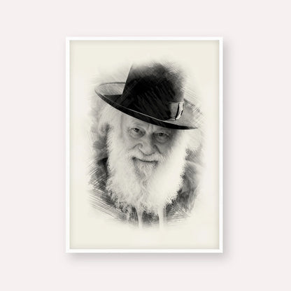 Rabbi Shmuel Berenbaum – Black & White – White Frame Vertical | Jewish Wall Art, Gedolim Pictures