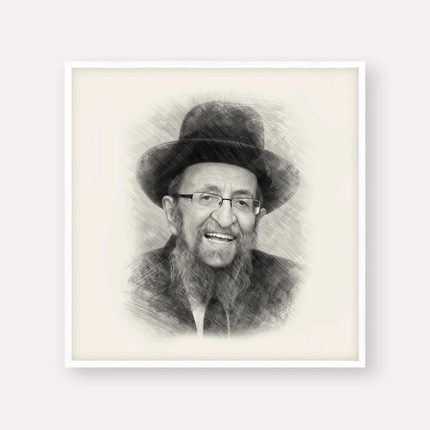Rabbi Shmuel Kamenetsky – Black & White – White Frame Square | Jewish Wall Art, Gedolim Pictures