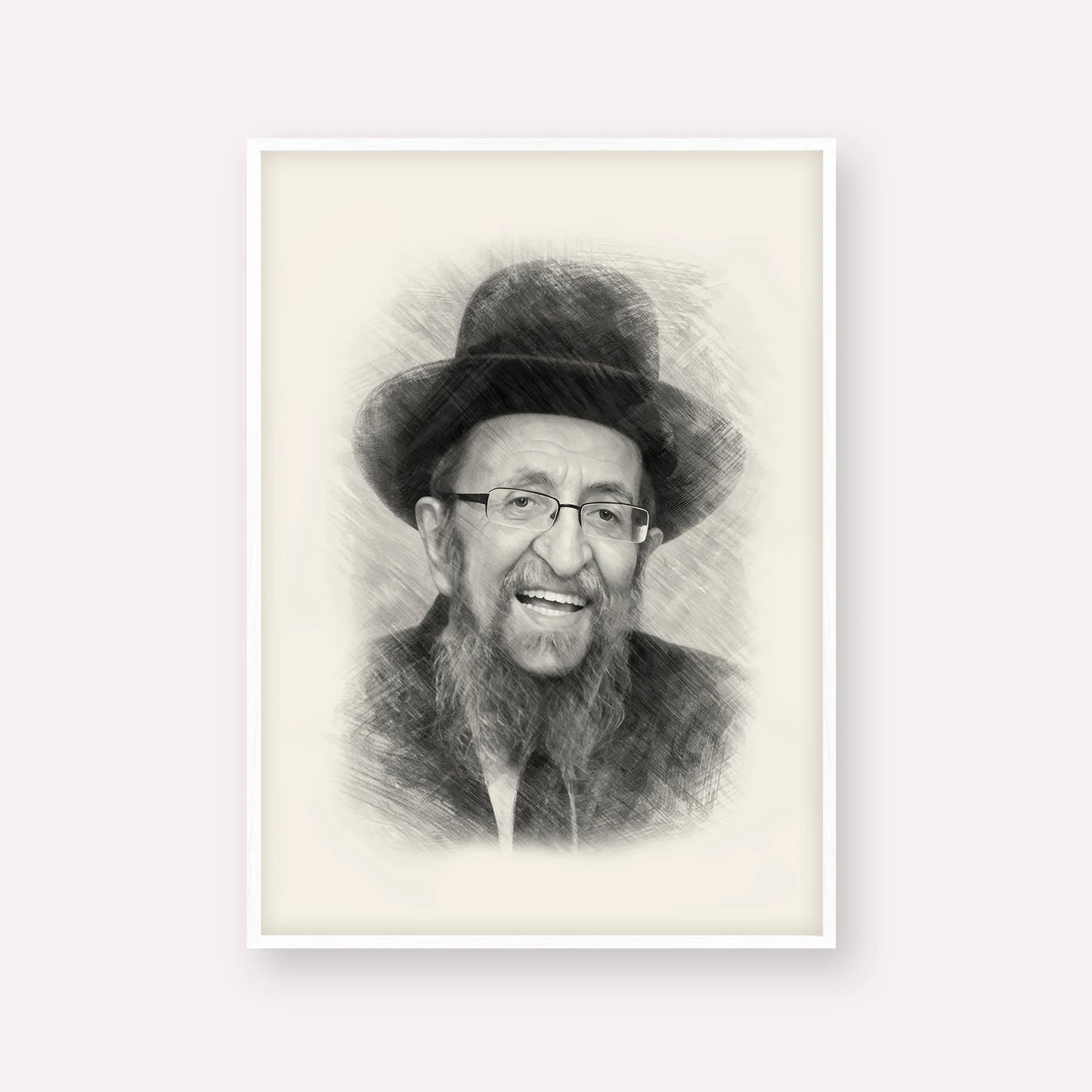 Rabbi Shmuel Kamenetsky – Black & White – White Frame Vertical | Jewish Wall Art, Gedolim Pictures