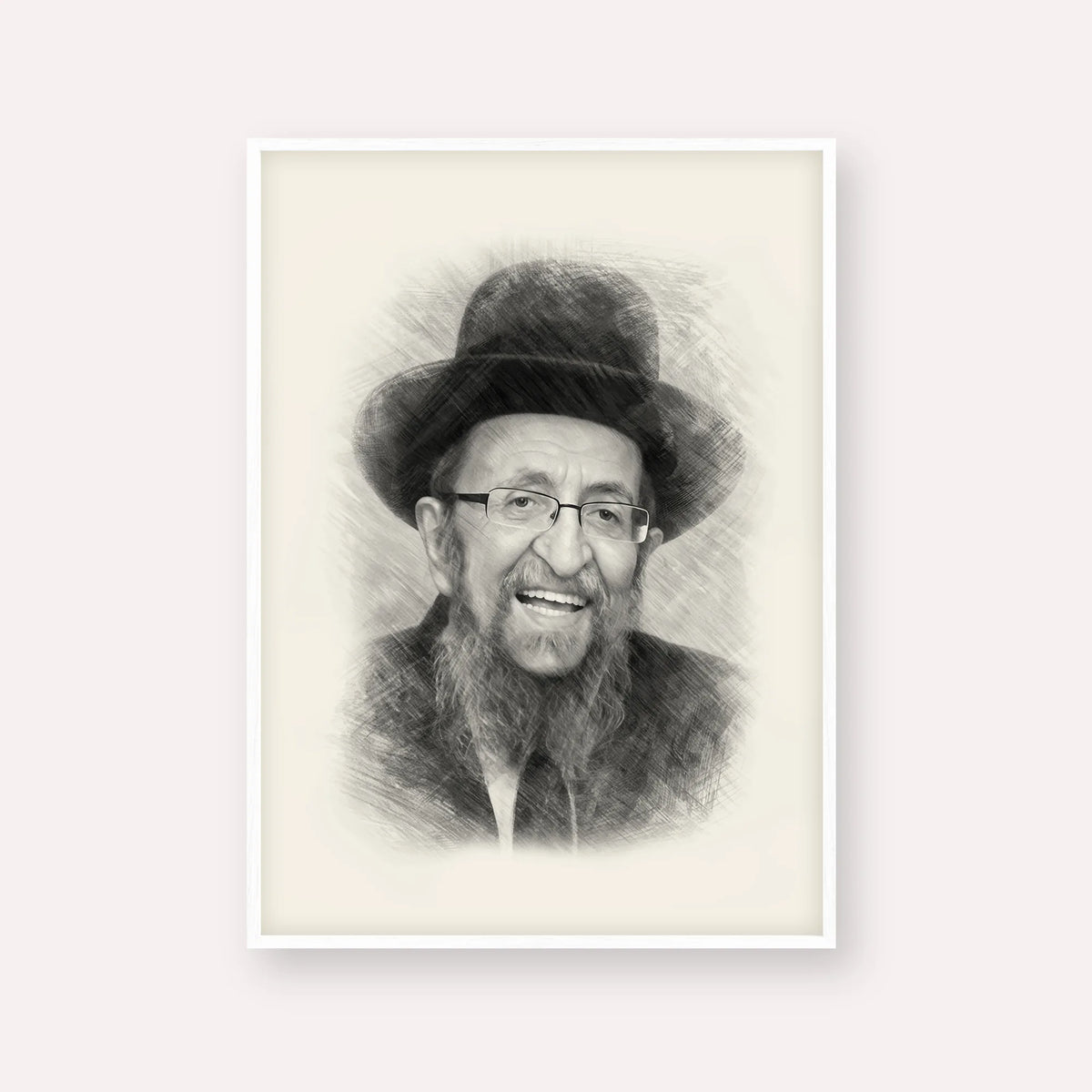 Rabbi Shmuel Kamenetsky – Black & White – White Frame Vertical | Jewish Wall Art, Gedolim Pictures