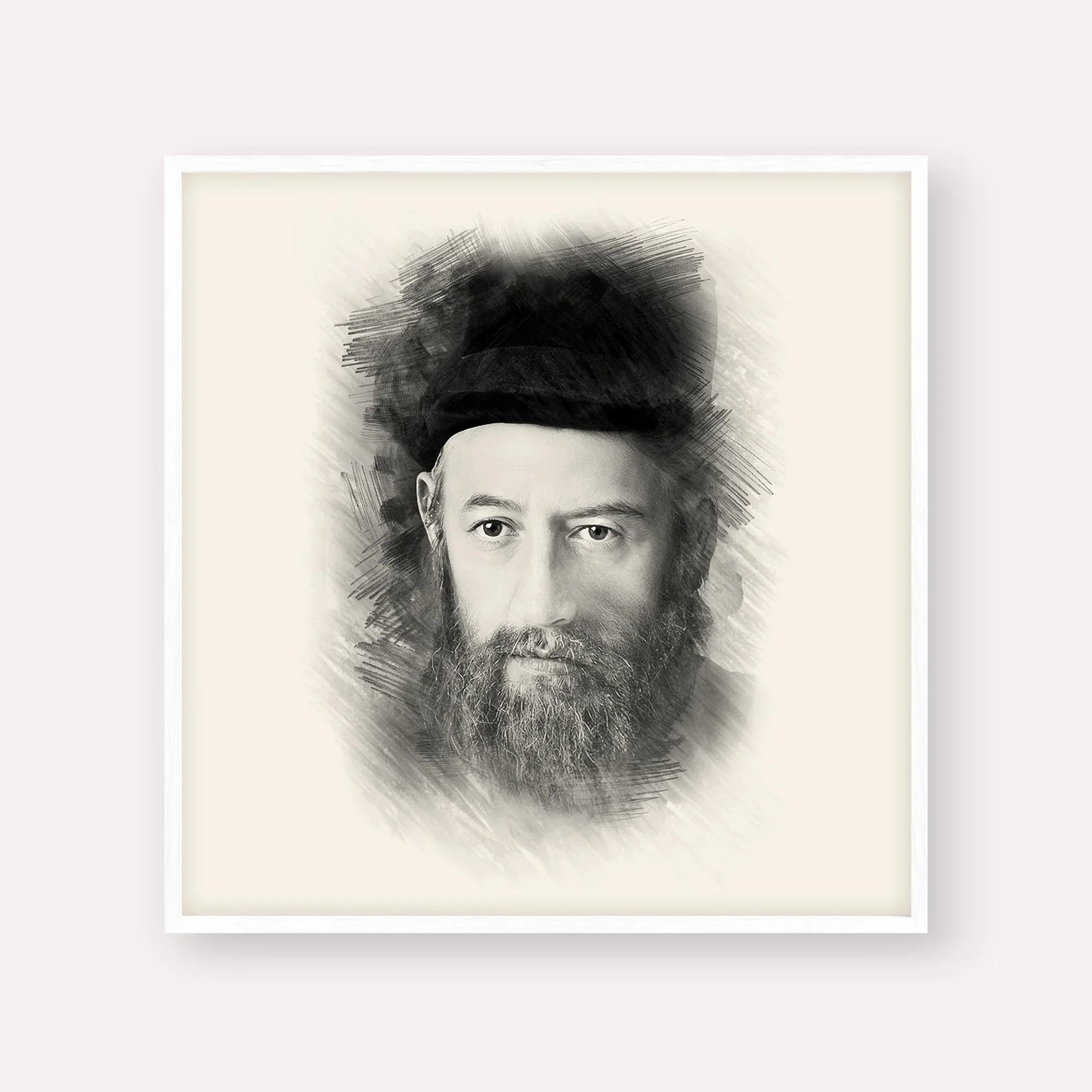 Rabbi Sholom Dovber Schneersohn – Black & White – White Frame Square | Jewish Wall Art, Gedolim Pictures