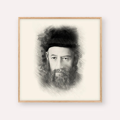 Rabbi Sholom Dovber Schneersohn – Black & White – Wood Frame Square | Jewish Wall Art, Gedolim Pictures