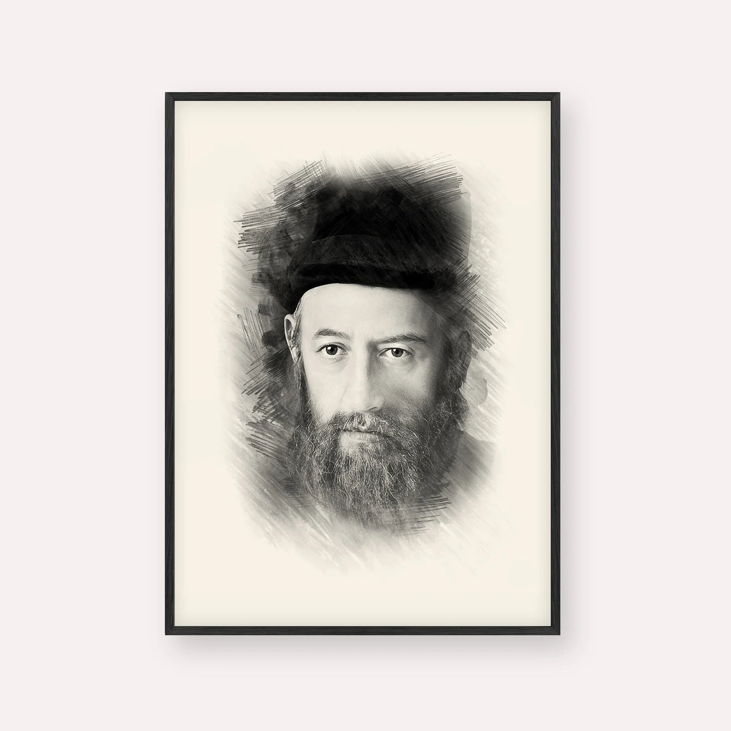Rabbi Sholom Dovber Schneersohn – Black & White – Black Frame Vertical | Jewish Wall Art, Gedolim Pictures