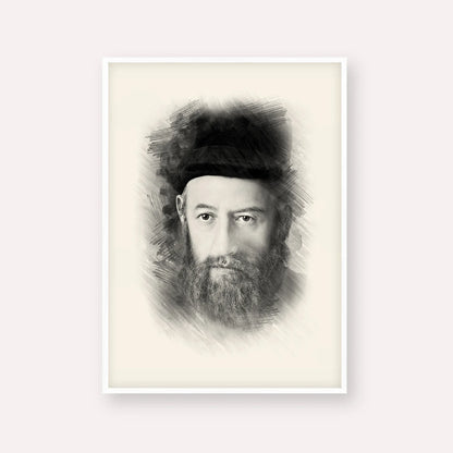 Rabbi Sholom Dovber Schneersohn – Black & White – White Frame Vertical | Jewish Wall Art, Gedolim Pictures