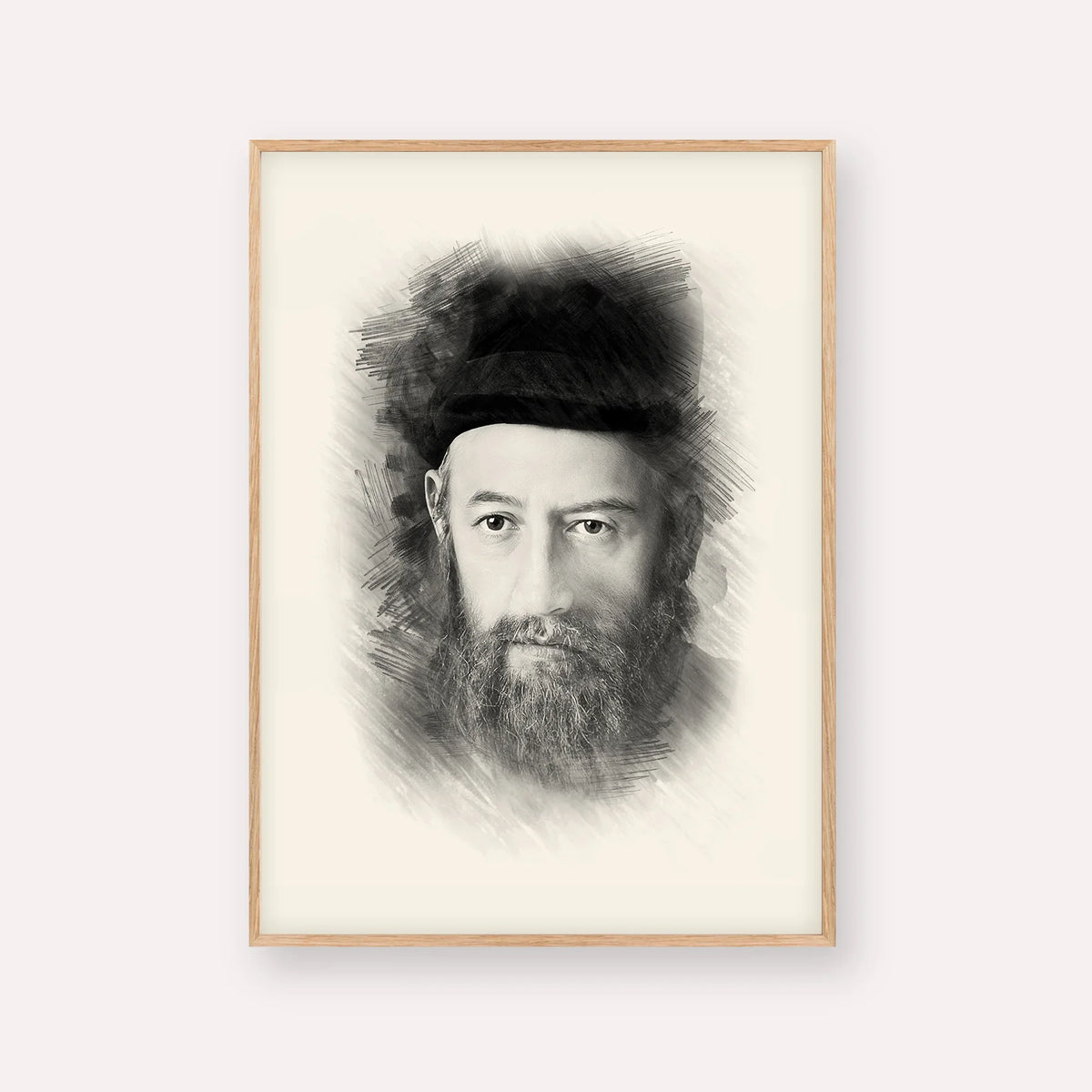 Rabbi Sholom Dovber Schneersohn – Black & White – Wood Frame Vertical | Jewish Wall Art, Gedolim Pictures