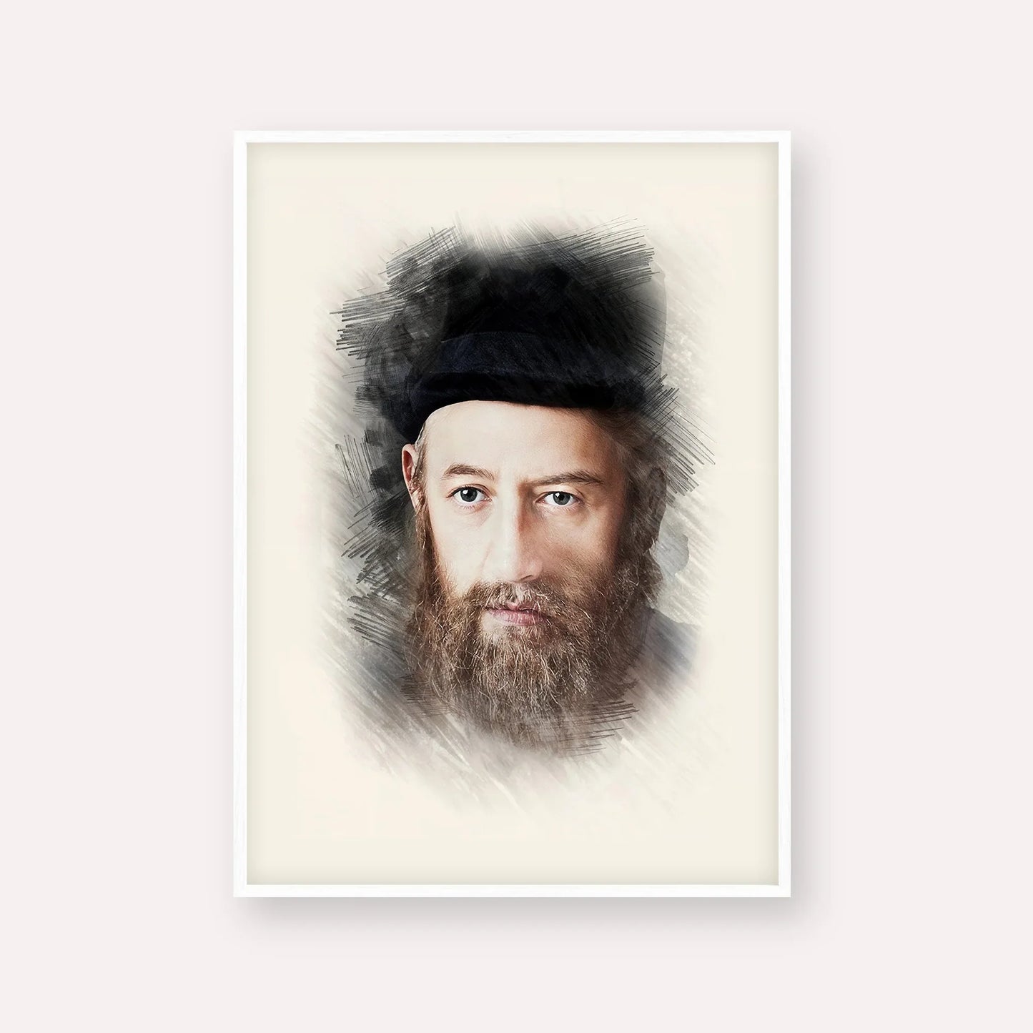 Rabbi Sholom Dovber Schneersohn – White Frame Vertical | Jewish Wall Art, Gedolim Pictures