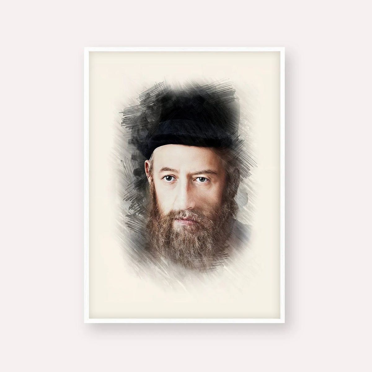 Rabbi Sholom Dovber Schneersohn – White Frame Vertical | Jewish Wall Art, Gedolim Pictures