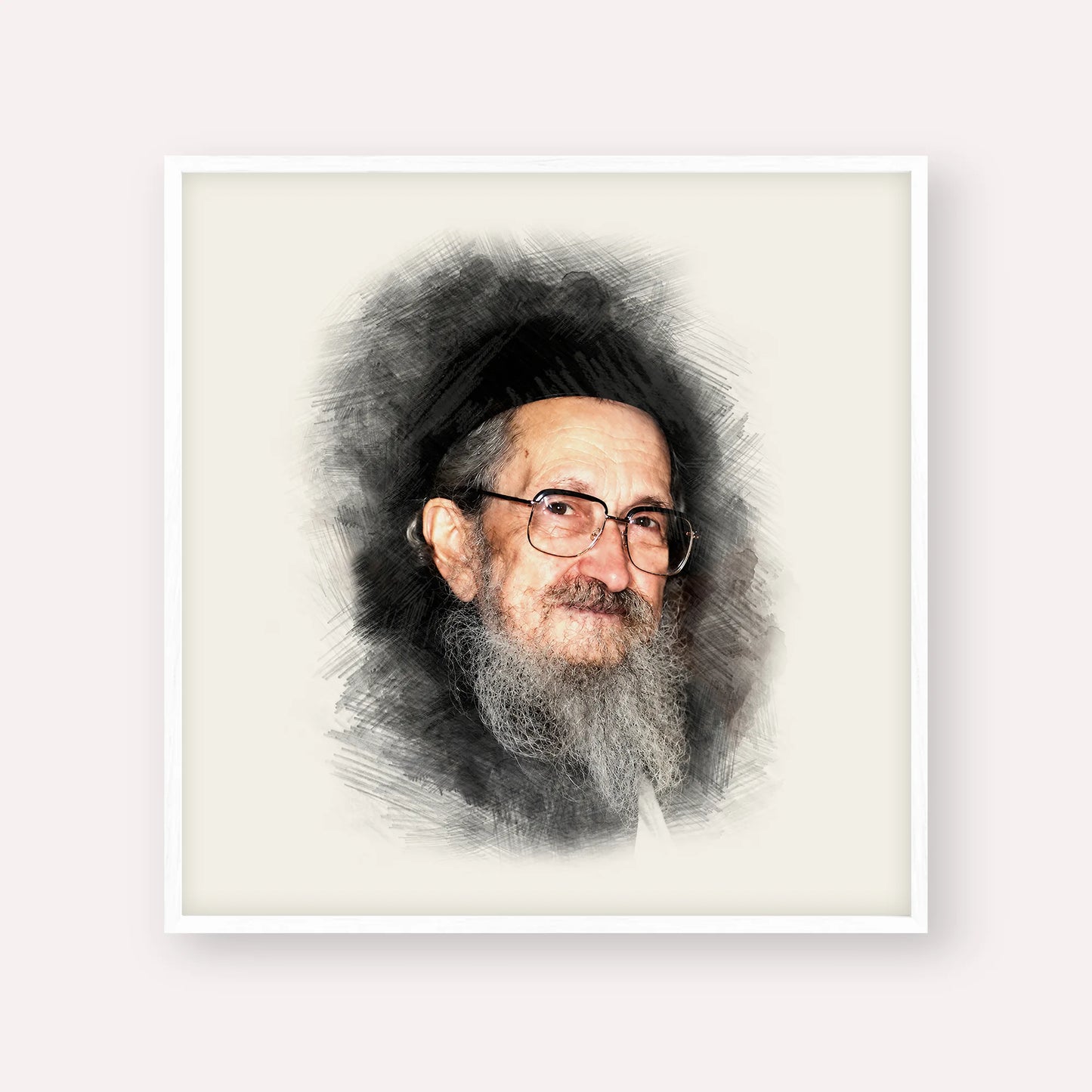 Rabbi Sholom Noach Berezovsky - Nesivos Shalom – White Frame Square | Jewish Wall Art, Gedolim Pictures